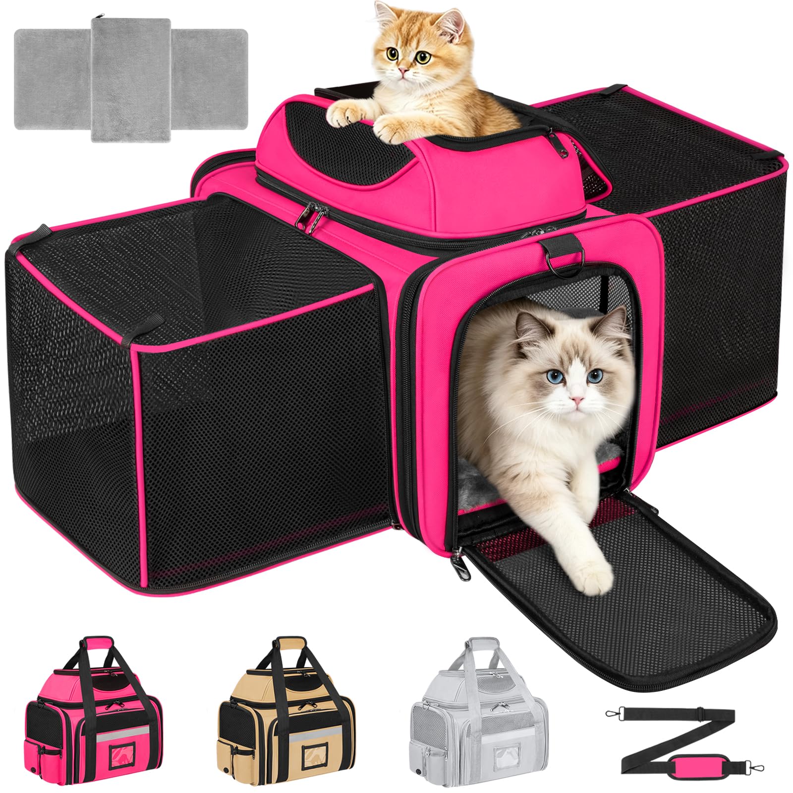Transportín Perro Gato Expandible Plegable Bolsa Trasportines Transpirable Cachorros para Mascotas Aerolíneas con Correa Interior, Cojín Suave Lavable y Correa de Ajuste de Seguridad