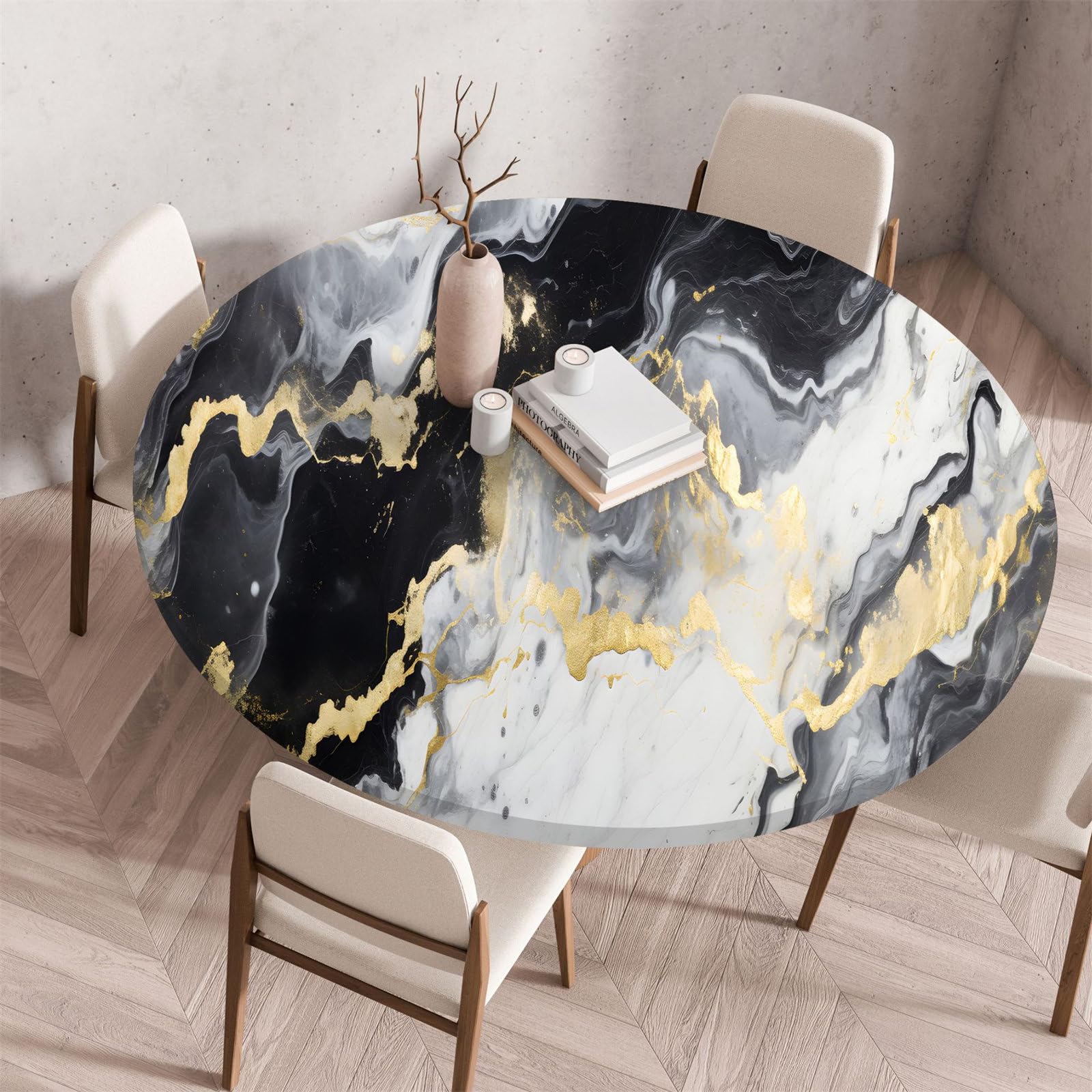 Treer Marbre Coloré 3D Nappe Ronde, Nappes Rondes Avec Bord