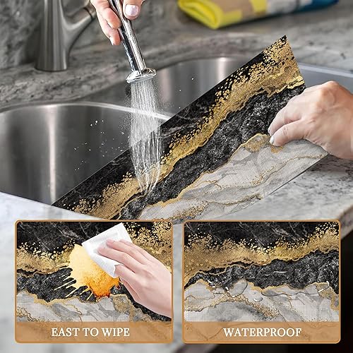 Miniatura 3 de Juego de 6 manteles individuales de mármol negro y dorado, lavables para mesa de cocina, comedor, resistentes al calor, para decoración de fiestas