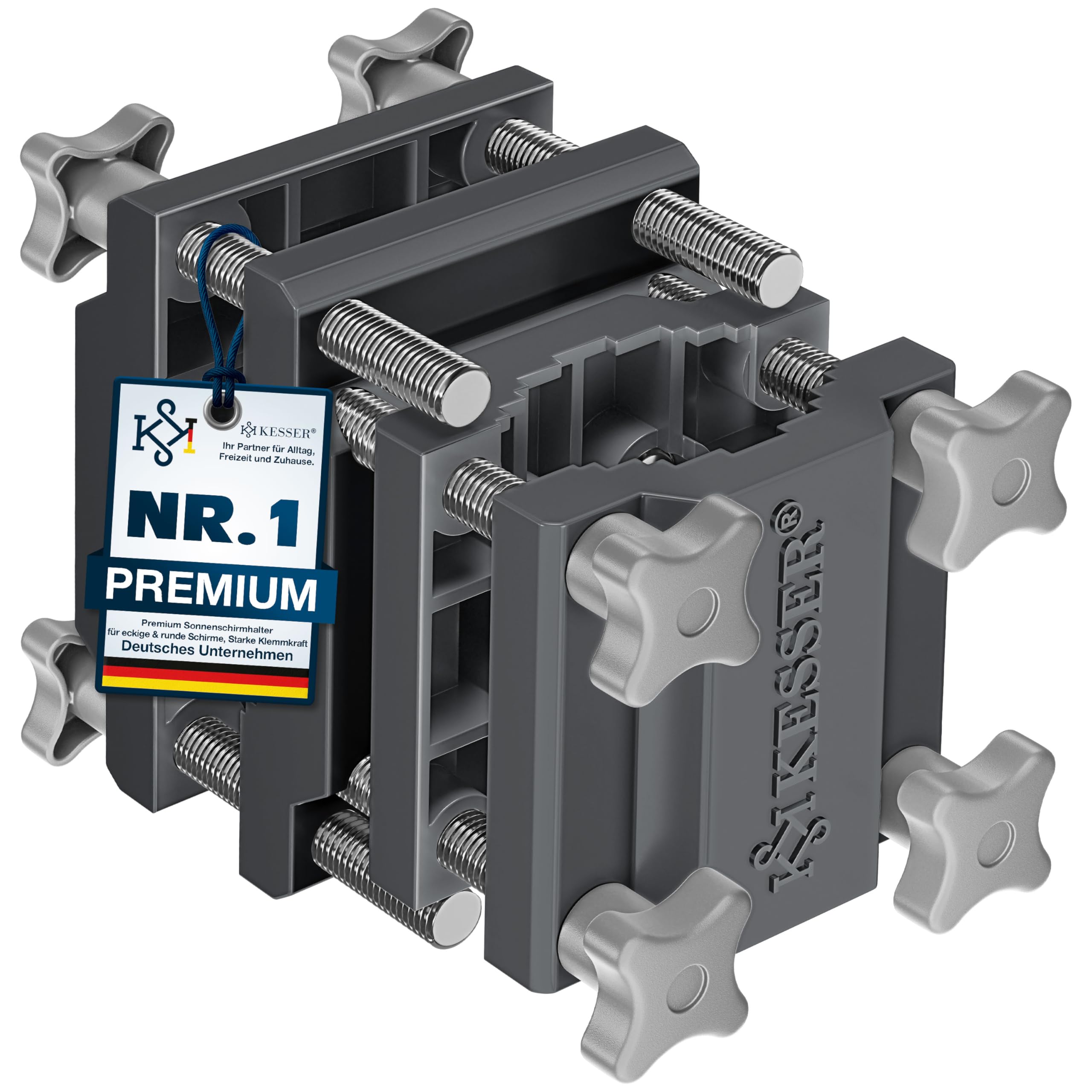 KESSER Premium Sonnenschirmhalter Universal Balkongeländer | Schirmständer für eckige und runde Schirme | Balkon Terrasse Sonnenschirm Halterung hohe Flexibilität | Starke Klemmkraft Anthrazit/Grau