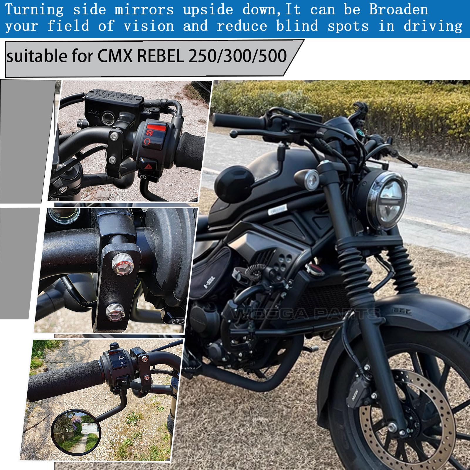 WOOGA Motorrad Rückansicht Seitens piegel halterung unten Adapter halterung Erweiterungs ständer für Ho&nda Rebel CMX 250 CMX 300 CMX 500 Zubehör 2017-2026