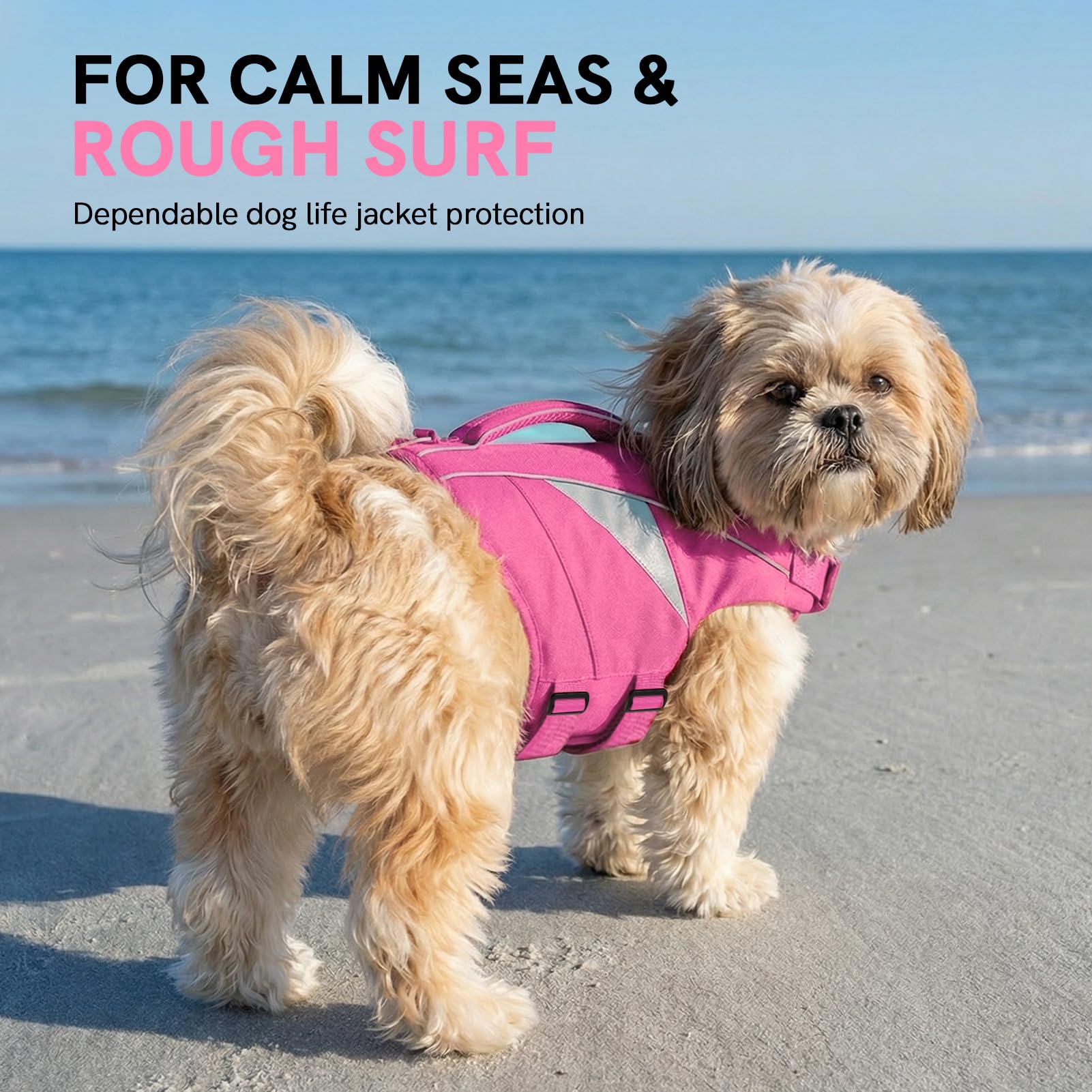 Gilet de Sauvetage Chien Réglable avec Poignée de Sauvetage Renforcée - Gilet de Sécurité à Haute Flottabilité et Bandes Réfléchissantes pour Natation, Bateau et Piscine(Rosa M)