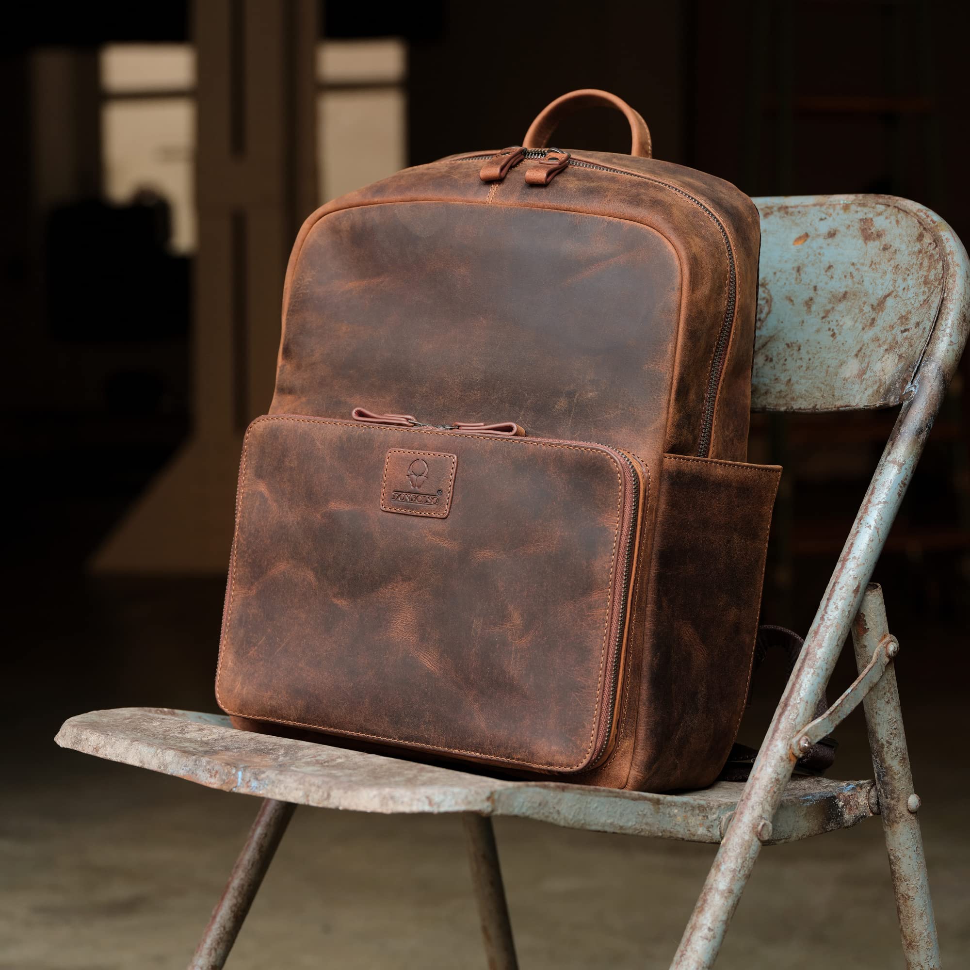 DONBOLSO Zaino Tokio | Zaino in Pelle per Uomo e Donna con Scomparto per Laptop | Zaino in Pelle per Viaggi, Ufficio e Università