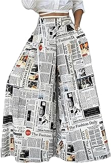 Women's Newspaper Print Wide Leg Pants Elastic Waist Loose Funky Letter ...