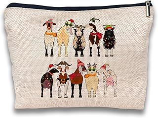 Goat Christmas Makeup Bag, Goat Lover Gifts, Goat Gifts for Women, Christmas Goat Cosmetic Bags for Women, Christmas Makeup Pouch Zipper Pouch, Womens Gifts for Christmas
