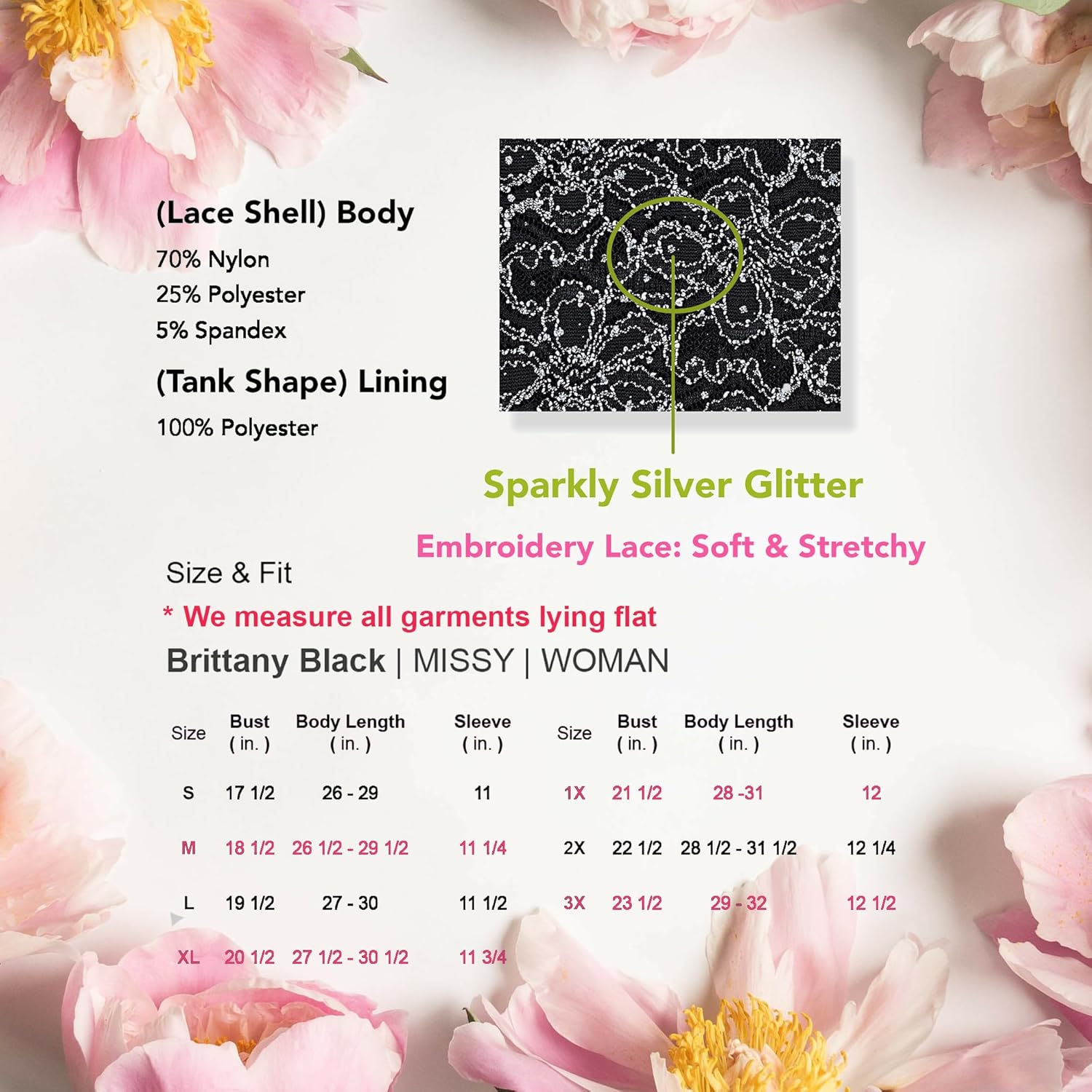 Brittany Black Women’s V-Neck 3/4 Sleeve Lace Poncho Floral Print Knit Blouse - Image 5