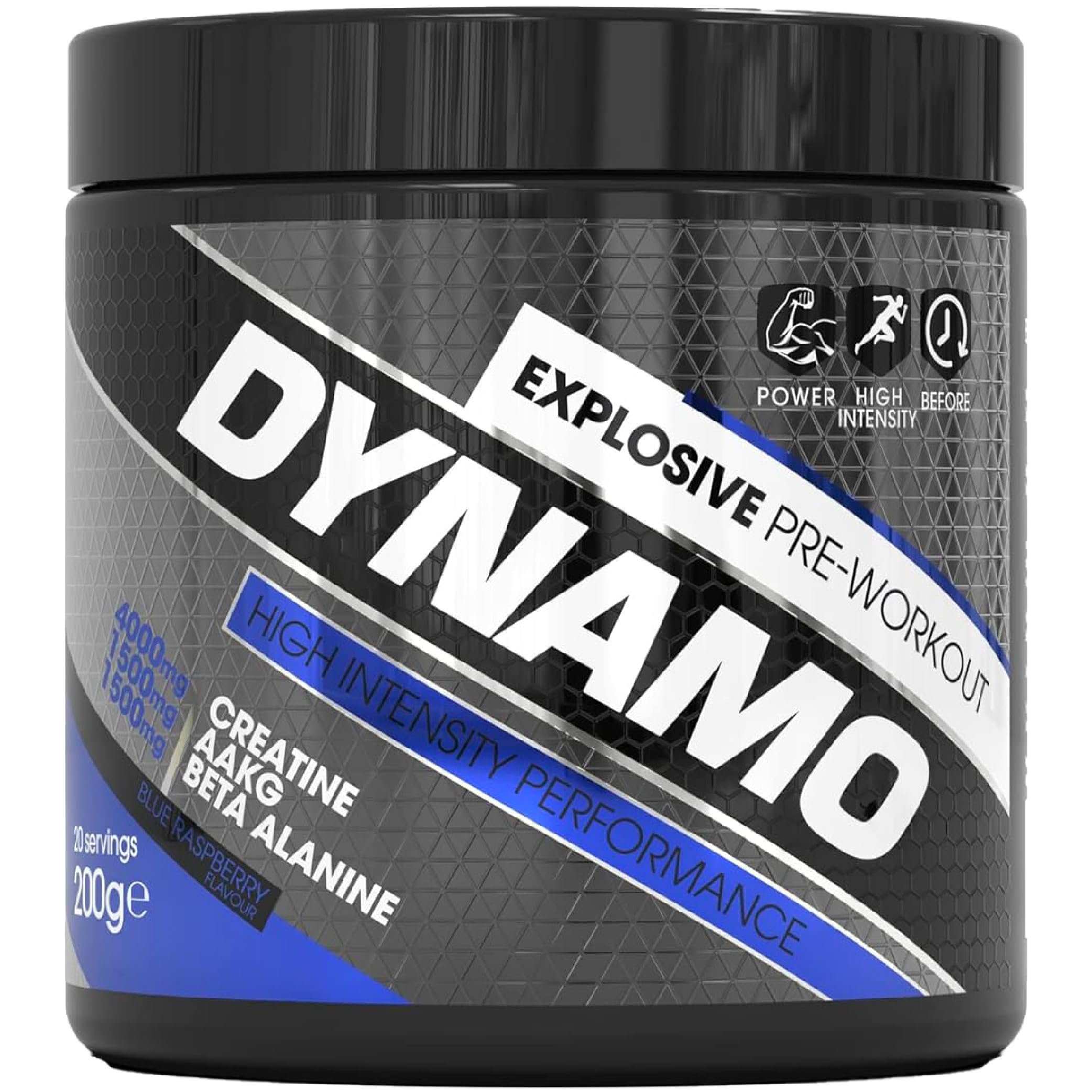 Protein Dynamix - Dynamo Pre Workout - High Intensity Performance - Blue Raspberry - 3000mg Citrulline + AAKG • 2500mg Beta Alanine • 2000mg Creatine • 250mg Caffeine • 200g
