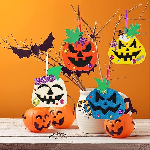 Miniatura 3 de Winlyn Juego de 63 juegos de manualidades de Halloween, manualidades de otoño, adornos de calabaza de madera, decoraciones de decoración de