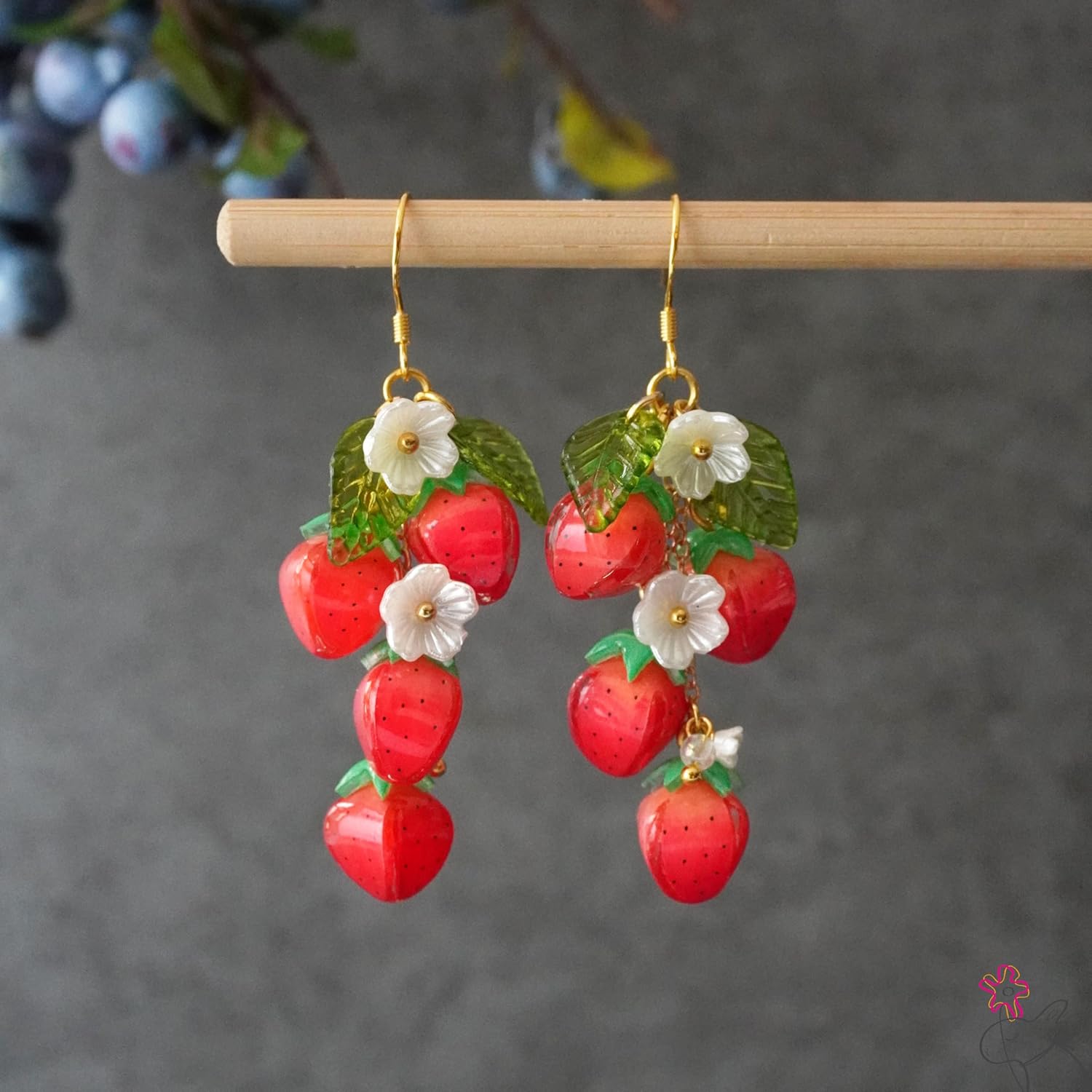 925 Sterling Silver Handmade Strawberry Dangle Earrings, Cute Fruit Berry Drop Earrings for Women, Trendy Nature-Inspired Daily & Special Occasion Jewelry - Image 4