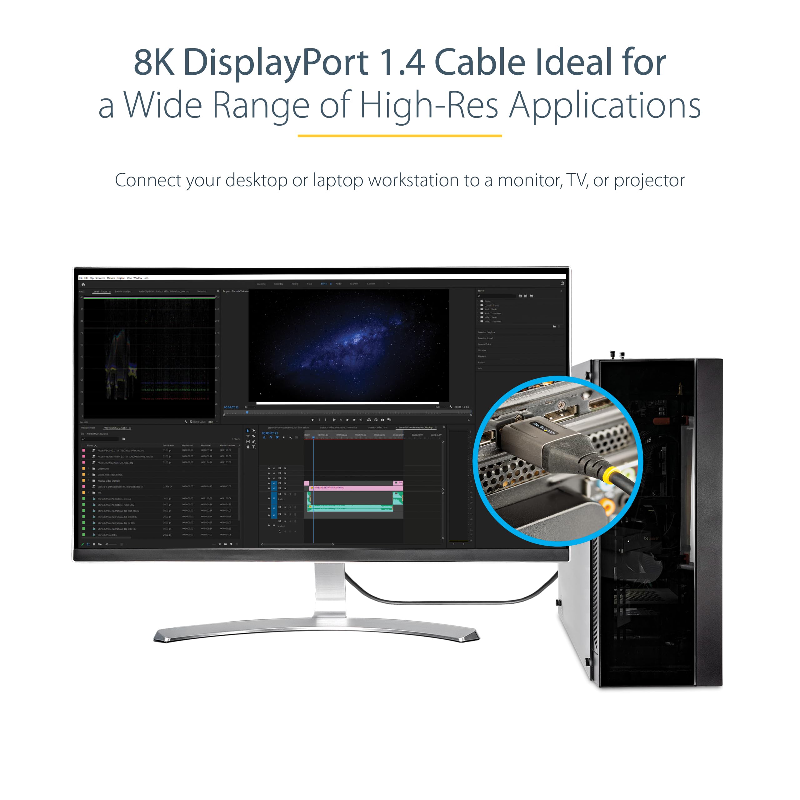 StarTech.com 1ft (30cm) DisplayPort 1.4 Cable, 8K 60Hz HDR10, 4K 120Hz UHD Video, DP 1.4 Cable/Cord, Gray and Black - Image 3