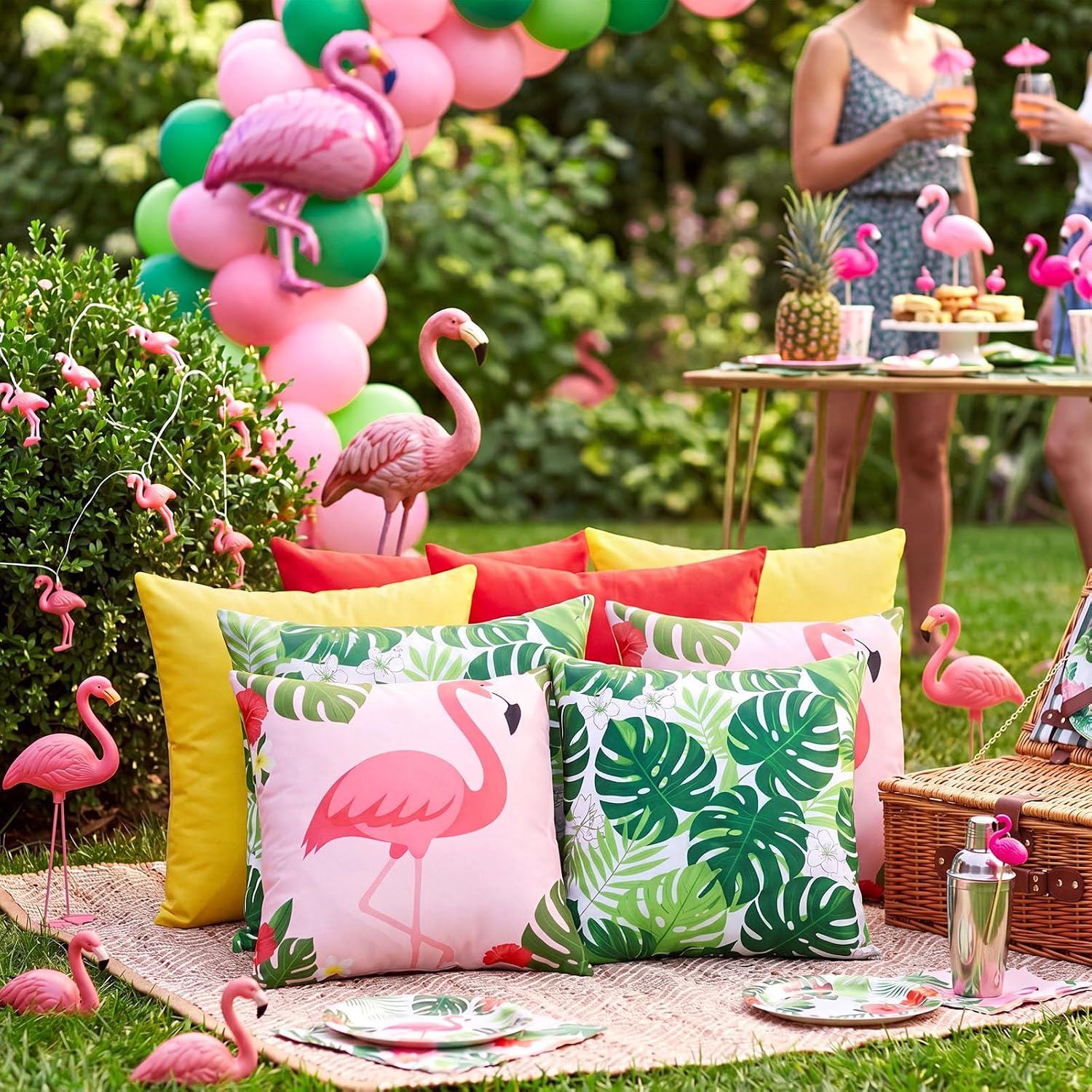 Yuntau 8 Pcs Summer Picnic Party Pillow Covers Only 18x18 Inch Outdoor Picnic Pillow Cover Throw Cushion Cases for Summer Birthday Bachelorette Tea Party Brunch Beach Backyard Sofa Decor image 5