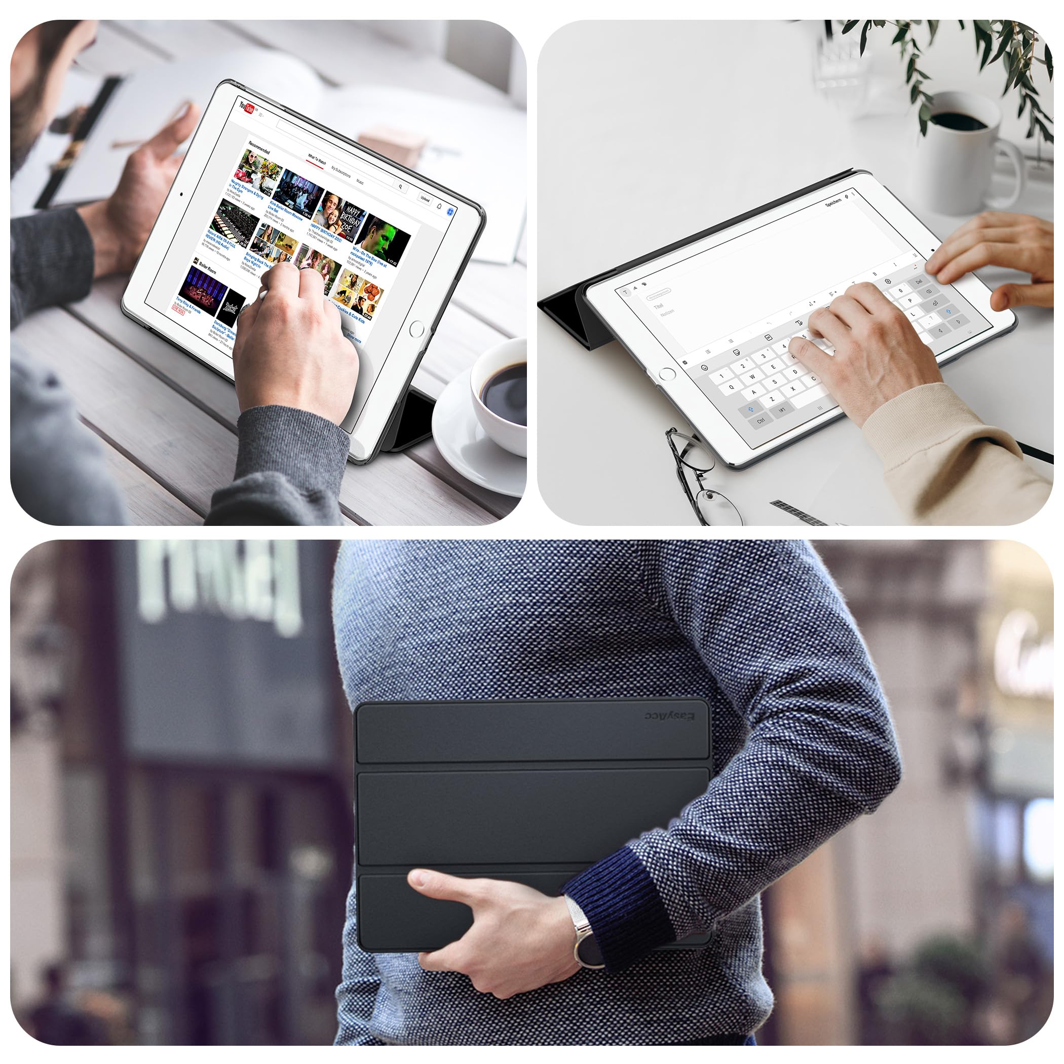 EasyAcc Custodia Tripla Ultra Sottile per iPad 9.7 2018/2017 6G 5G Air 1/2 - Nero