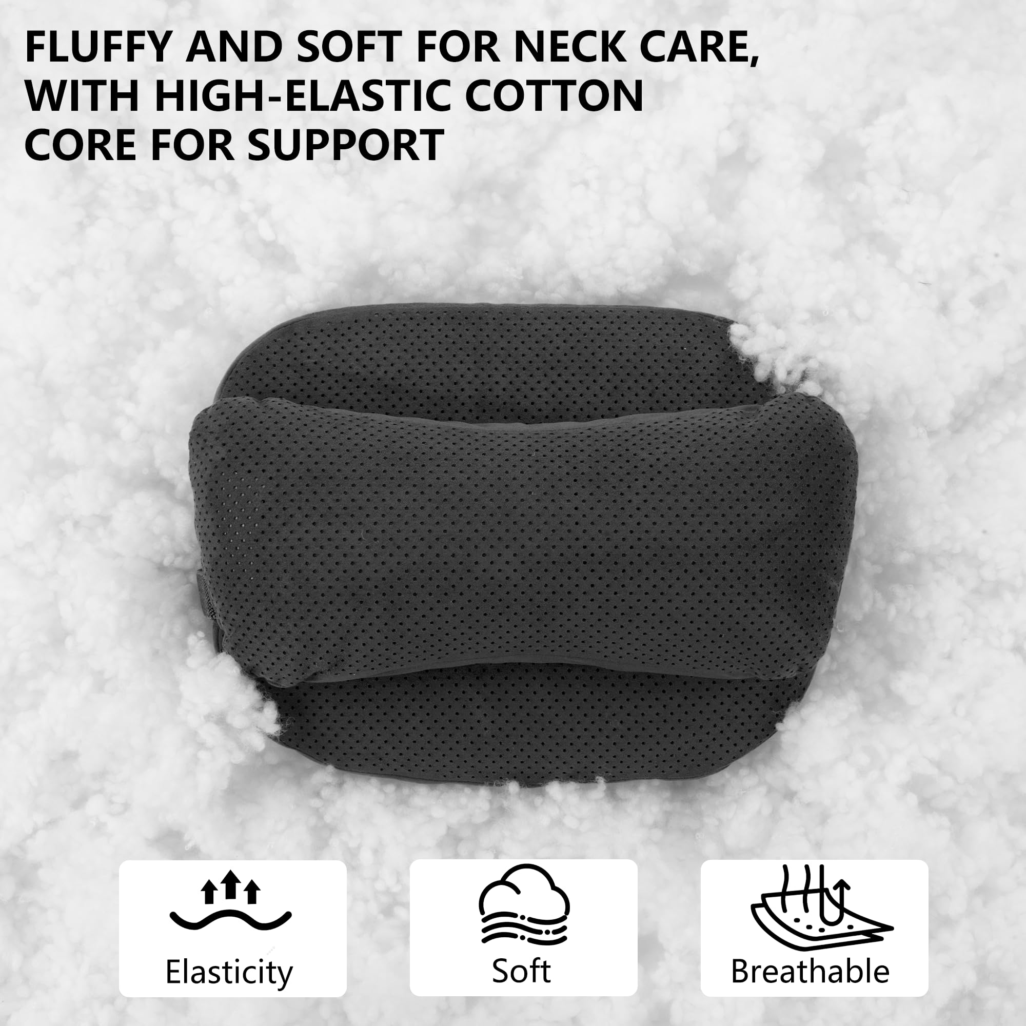 Nackenkissen Auto, Weichheit Kopfstütze Kissen für Auto, Set mit Doppellagigem Design mit Memory Foam und Biologischer Baumwolle für Autos, LKWs und SUVs (Schwarz)