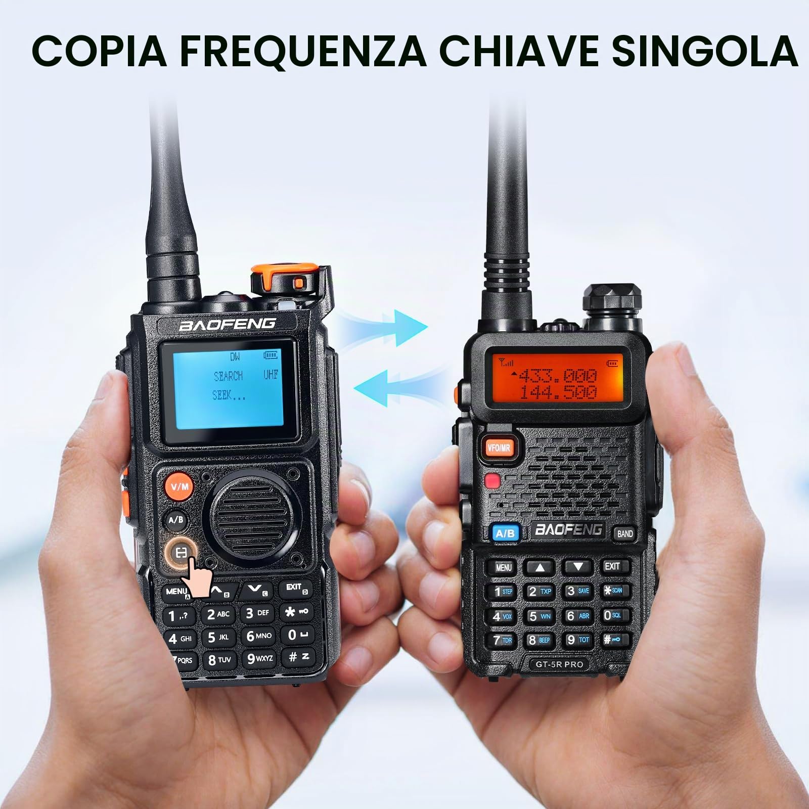 BAOFENG K6 Tri-band Walkie Talkie, 6W radio amatoriale, Multi Band UHF/VHF/FM/Aria, batteria da 2600 mAh, ricarica USB-C, cavo di programmazione, 999 CH, copia della frequenza wireless
