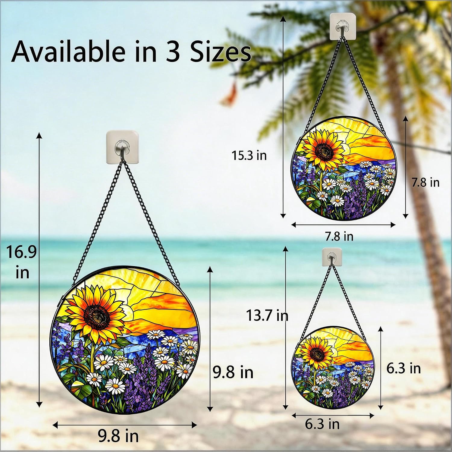Stained Glass Sun Catcher,Sunflowers and Wildflowers Printed Stained Glass Window Hanging Garden Decor,Sun Catchers Indoor Window,Whimsical Decoration for Home Backyard Patio Lawn Porch 9.8 Inch
