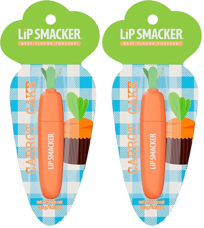Lip Smacker Bálsamo Labial de Cenoura, Sabor Bolo de Cenoura, Edição Limitada de Páscoa, Formato de Cesta de Cenoura, Pacote com 2