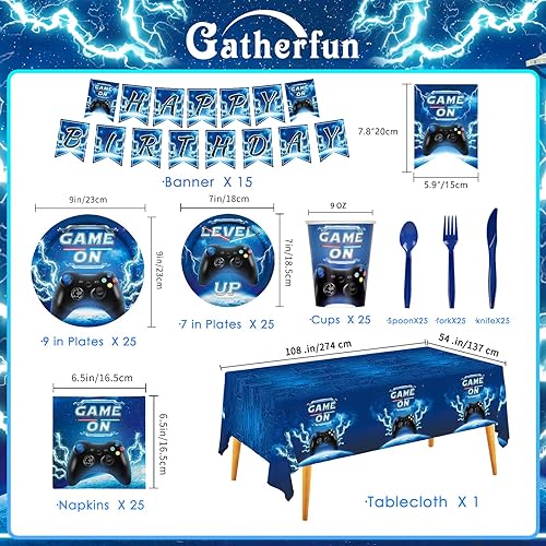 Miniatura 68 de Kit de suministros para fiestas de fútbol para 25 personas, incluye platos llanos desechables, platos de postre, servilletas, tazas y mantel