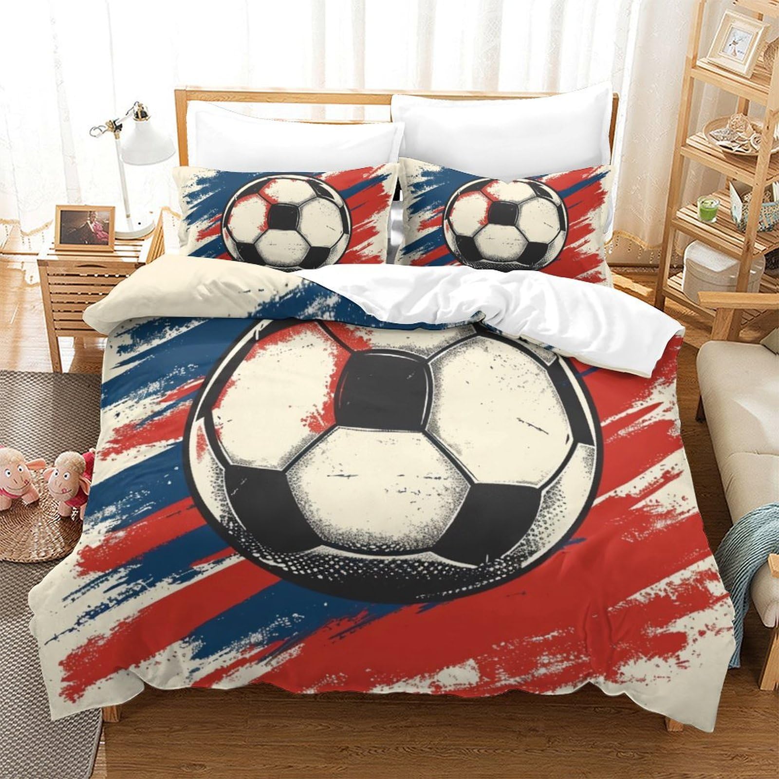 Housse de couette 260x220 football avec fermeture éclair et taies d'oreiller microfibre