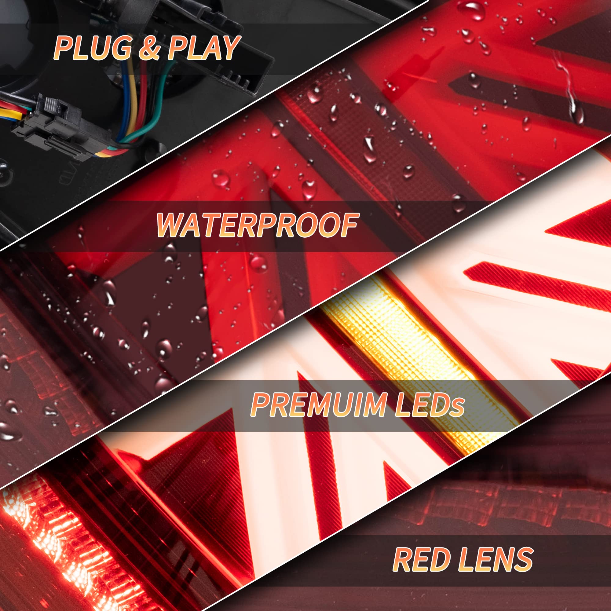 VLAND Union Jack Fari Posteriori LED per Mini Cooper R56 R57 R58 R59 2011-2013 [Non per 2007-2010], con indicatori di direzione dinamici, 1 set (lato guidatore + passeggero) (Rosso)