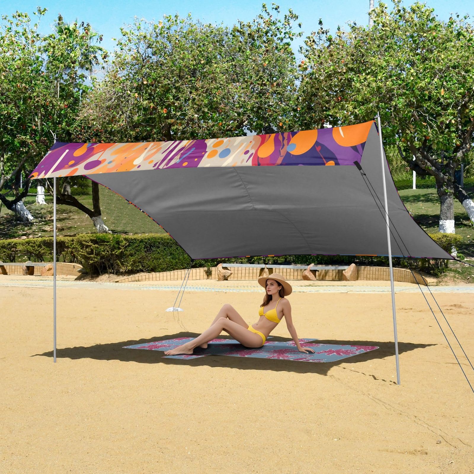 Baloncesto PúRpura Fresco Tienda de Playa Refugio Solar para Camping,Fácil de Montar,Portátil con Bolsas de Arena para Pesca y Picnic al Aire Libre De Las Ilustraciones De La Acuarela