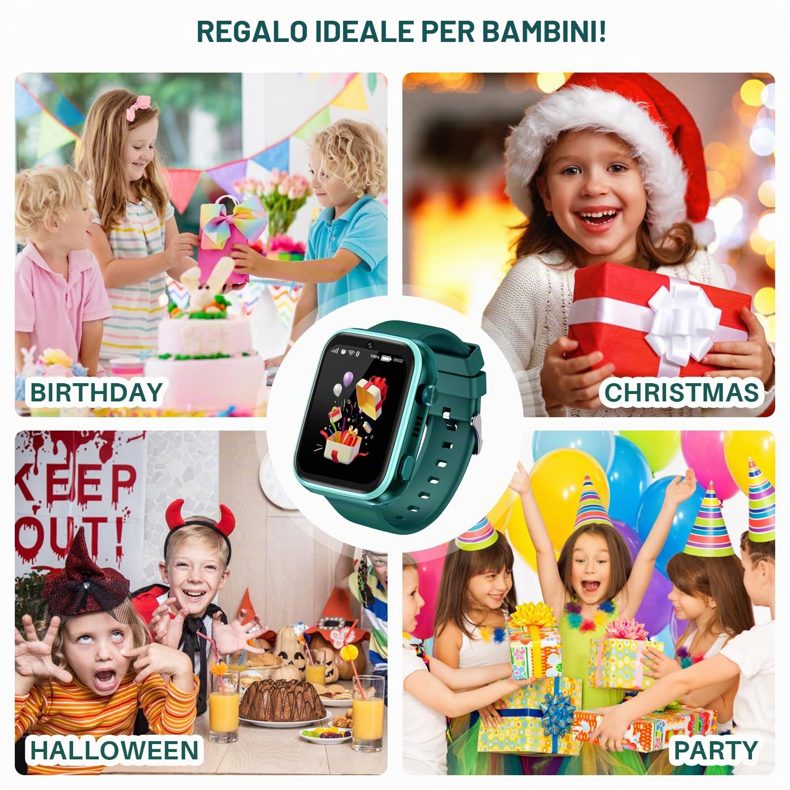 OKYUK T45 Orologio intelligente per bambini 4G GPS Tracker orologio per bambini ragazzi con videochiamata, messaggi, modalità scolastica, funzione SOS, fotocamera e pedometro (verde)