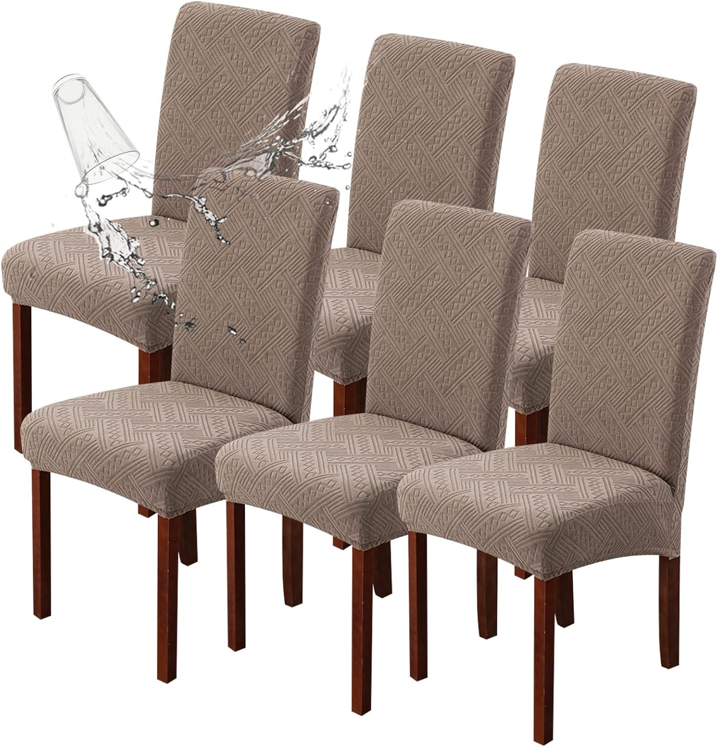 Genina Waterproof Dining Room Chair Covers Stretch Parsons Chair Slipcovers for Dining Room Kitchen Chair Protector Cover, Removable, Washable (6, Pattern1-Taupe) Pattern1-taupe 6 Pack