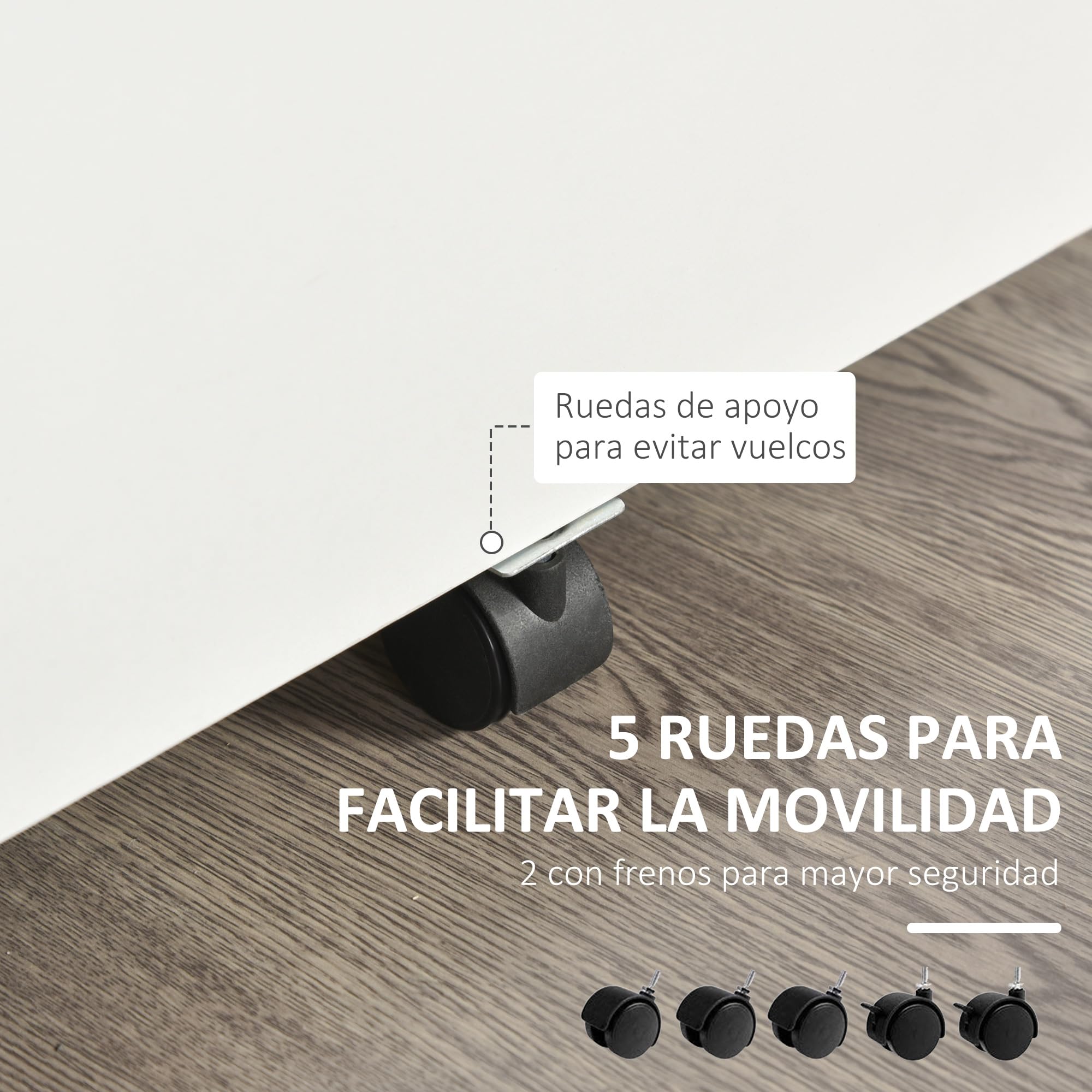 Vinsetto Cajonera de Oficina con Ruedas Mueble Archivador Cajonera Escritorio con 2 Cajones para Documentos en Tamaño A4 Cerradura y Llaves 40x49x58 cm Blanco