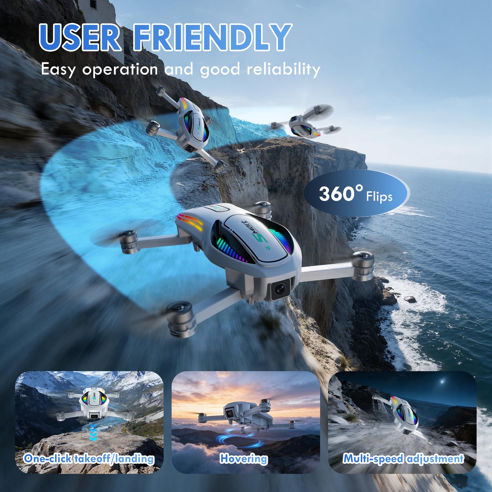 Drone 8K HD con Schermo e Doppia Fotocamera, Drone con Evitamento Ostacoli & Flusso Ottico, WiFi 30fps Quadcopter, Pieghevole, Controllo Gesti, Kit Completo per Adulti & Principianti