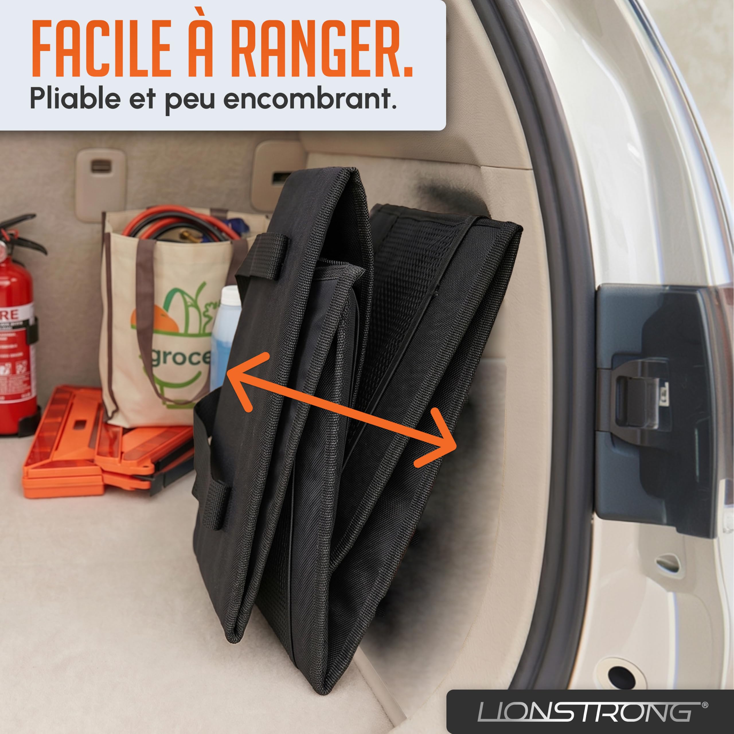 LIONSTRONG® Organisateur de Voiture [TRÈS STABLE GRÂCE AUX PANNEAUX PLASTIQUE] - Organisateur Universel Siège Arrière et Siège Avant - Idéal pour les Vacances - Espace pour Jouets - Résistant à l'Eau