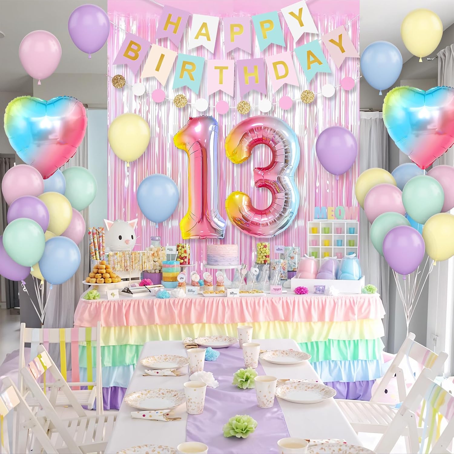 13th Birthday Decorations Rainbow, 13th Birthday Balloons Set image 3