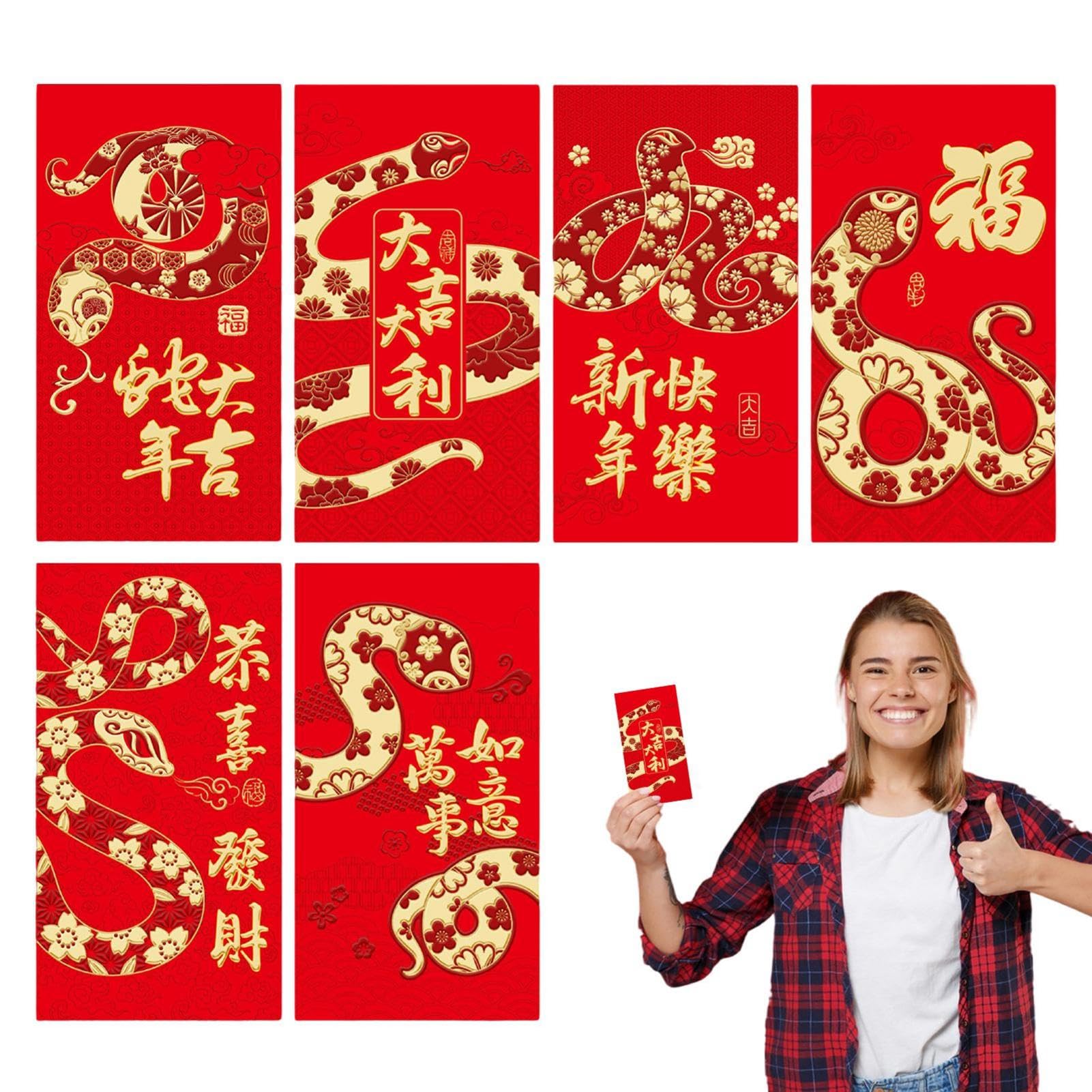 Buste rosse serpente 2025 lamina d'oro cinese Capodanno 6 pacchetti Hong Bao Spring Festival