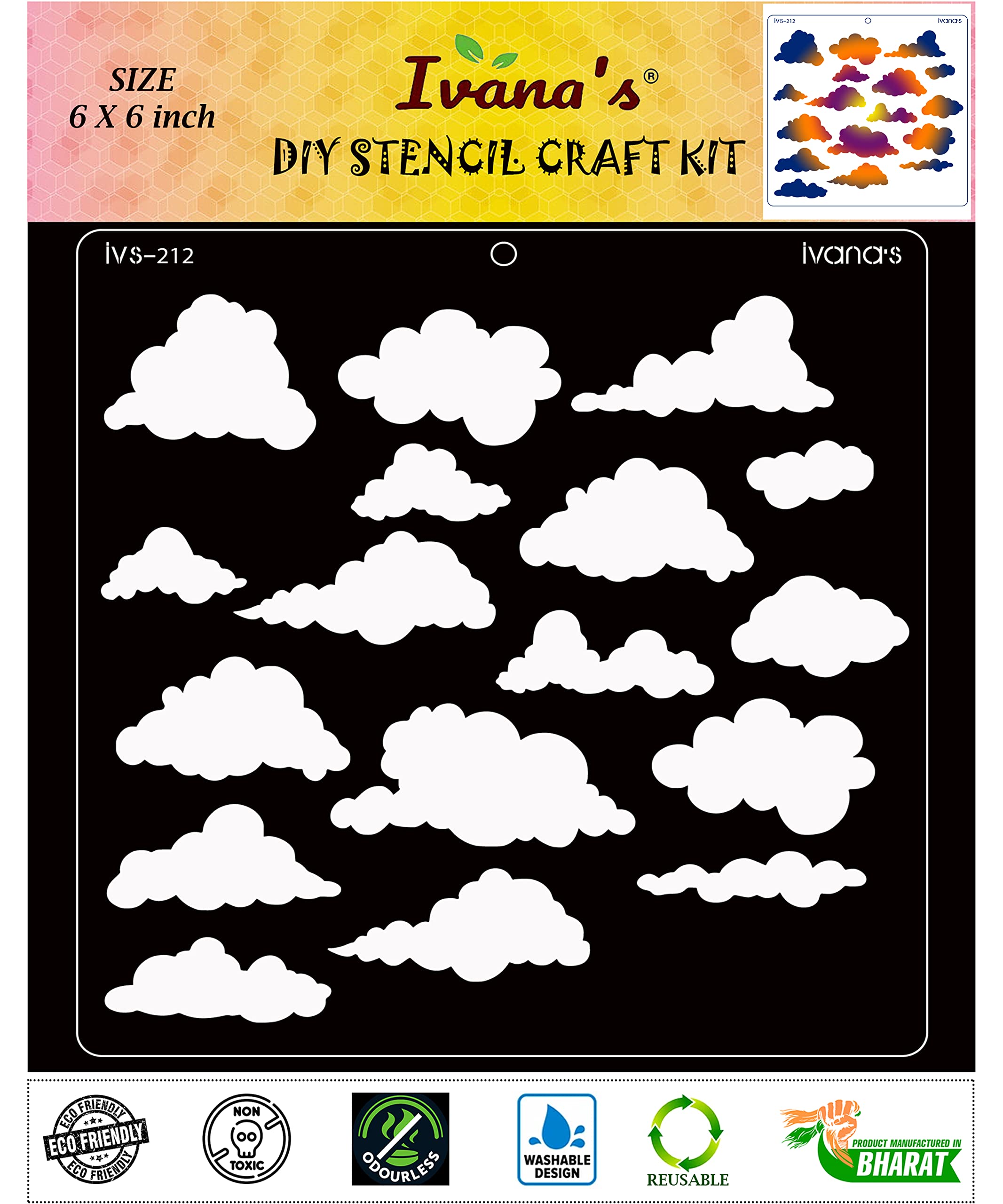 IVANA'S Clouds Design Reusable Stencil for Art & Craft , DIY Decorative Stencil for Painting on Canvas, Fabric, Cloth, Paper, Glass, Furniture and Wall, Size - 6 x 6 inch, Pack of 1, IVS-212, Off White-image-11