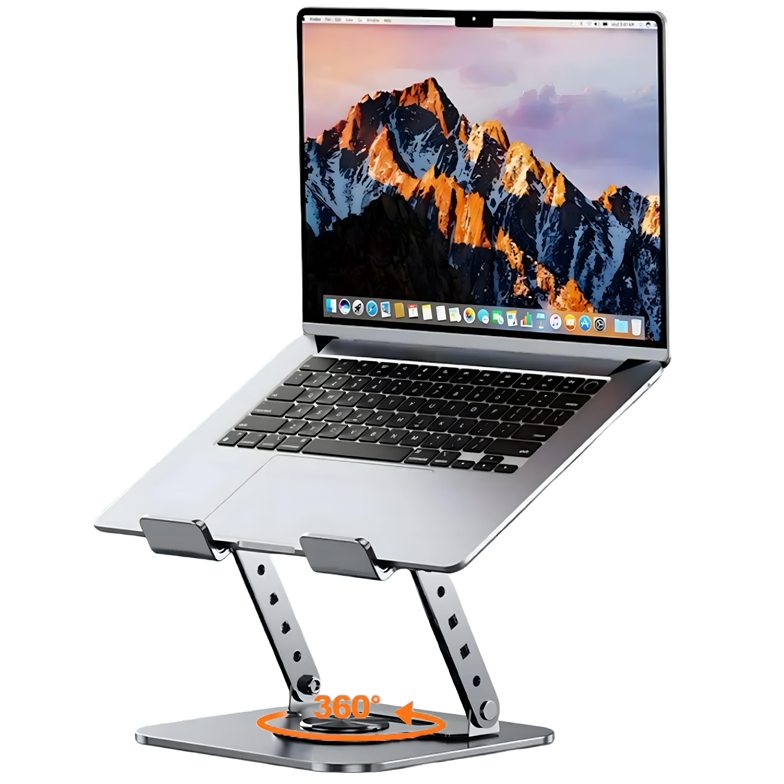 Soporte para Portátil Plegable y Ajustable con Base Giratoria 360° – Elevador Ergonómico con Ventilación Mejorada, Compatible con Laptops de 11 a 17 Pulgadas, Ideal para Oficina y Teletrabajo