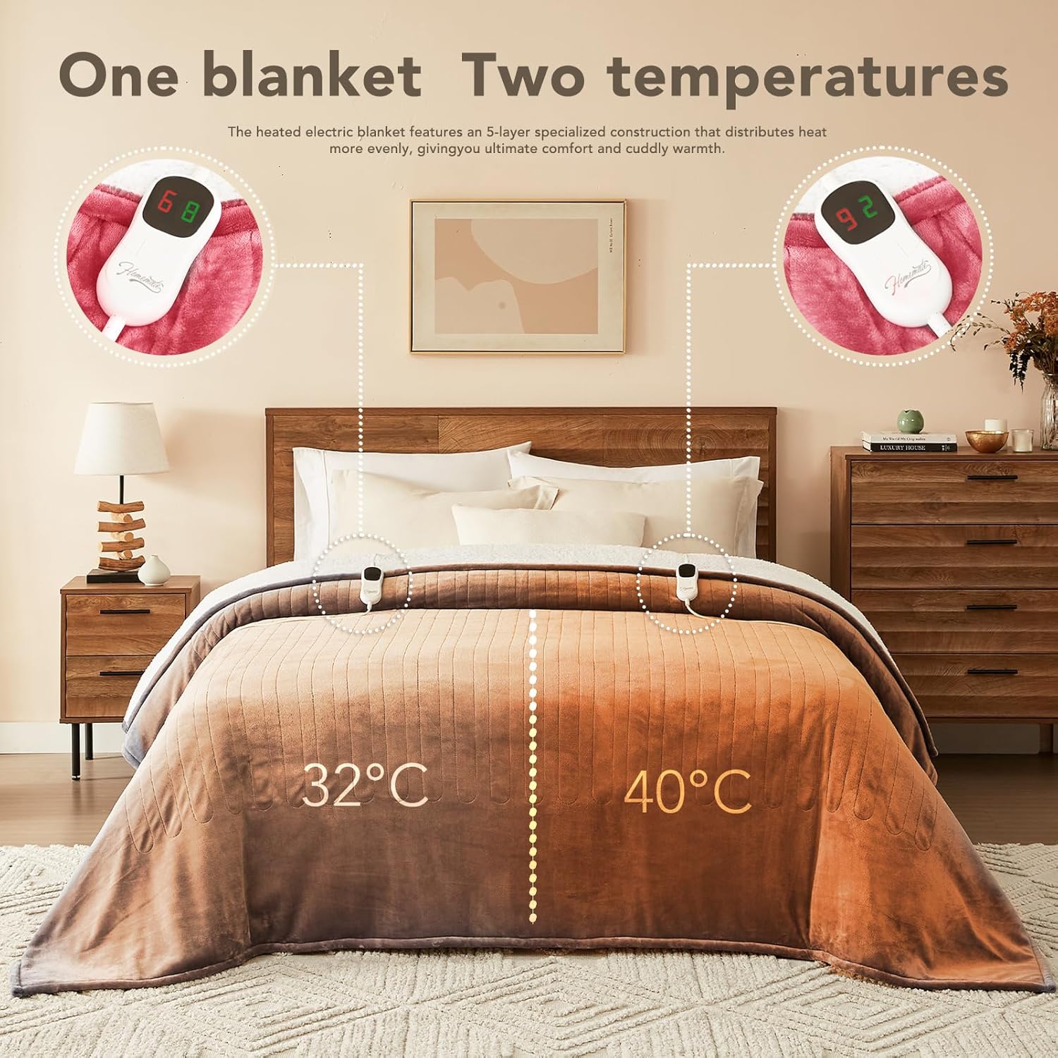 Homemate Electric Heated Blanket Queen - 84"x90" Heating Bed Blankets Throw with 10 Heating Levels 8 Hours Auto Off Fast Heating Over-Heated Protection Ultra Soft Warm Flannel ETL Certified - Image 6