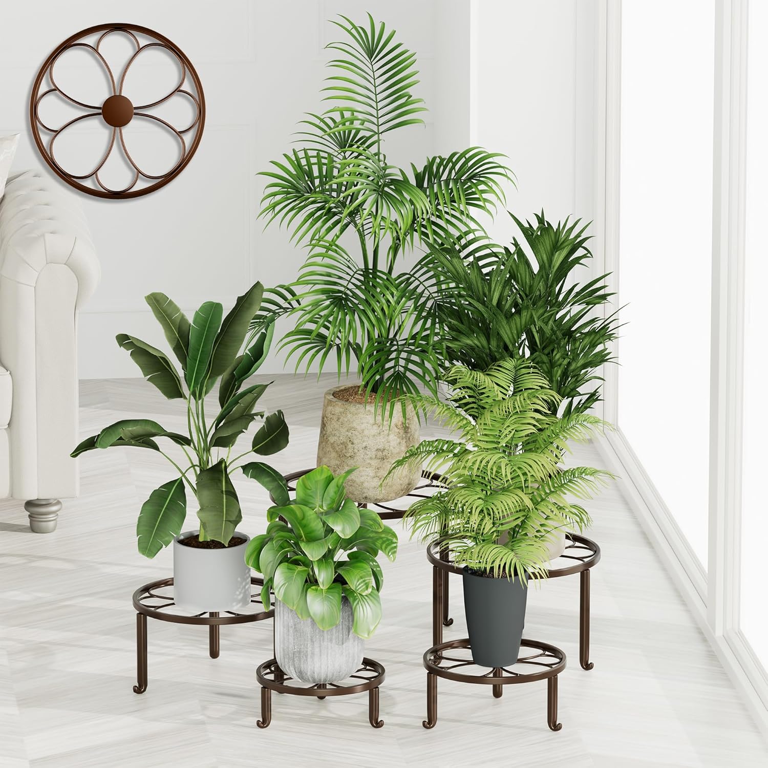 5 Pack Heavy Duty Metal Stand Decorates Multiple Plants for Indoor and Outdoor, Anti-Rust Iron Flower Pot Holder Stand, Potted Plant Shelf for Garden,Patio