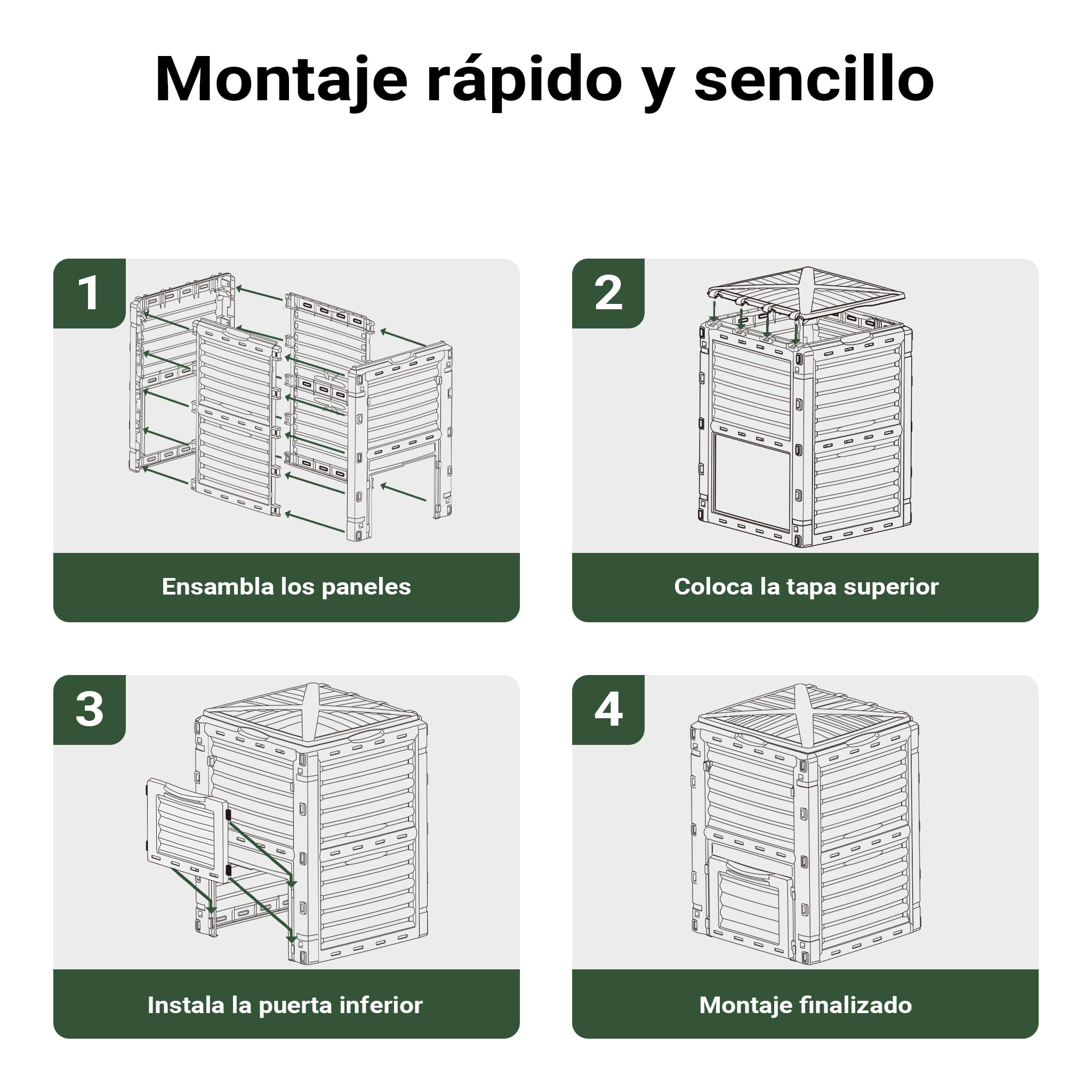 Wiltec Compostador de jardín 300 litros 61 x 61 x 82 cm, compostador de plástico para residuos orgánicos con Tapa compostaje rápido con Tapa Inferior para vaciar