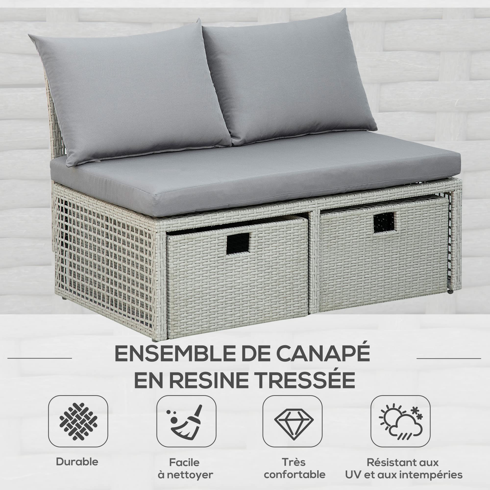 Lot De 4 Coussins De Jardin Sapphire Allibert California - Housse Polyester Imperméable - Gris