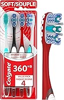 Colgate 360 Advanced Whitening Soft Toothbrush 4-Pack: Soft Bristles, Tongue & Cheek Cleaner for Deep Clean Teeth, Gums