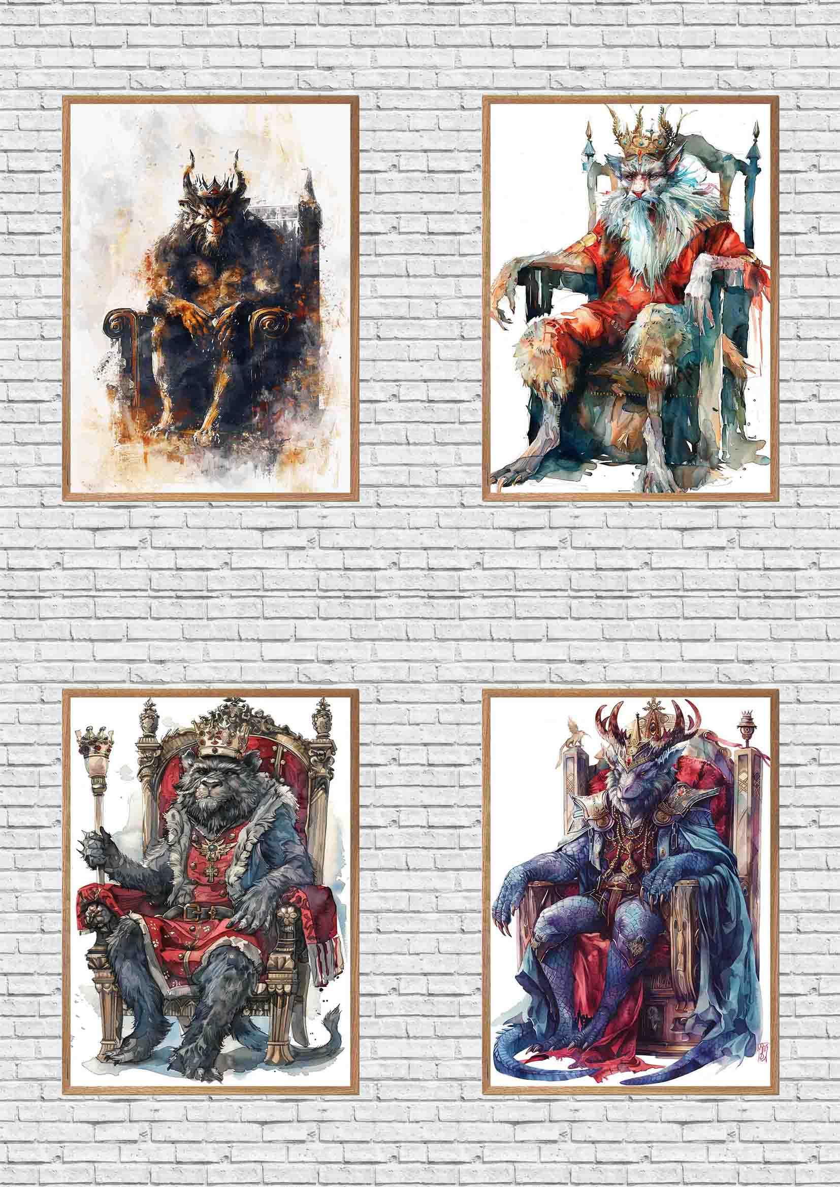 ZYANART Watercolor Funny Wall Art Decoration Posters Prints (4pcs / Size 8,2x11.5 inch, 21x30 cm) (Chimera Beast England king)