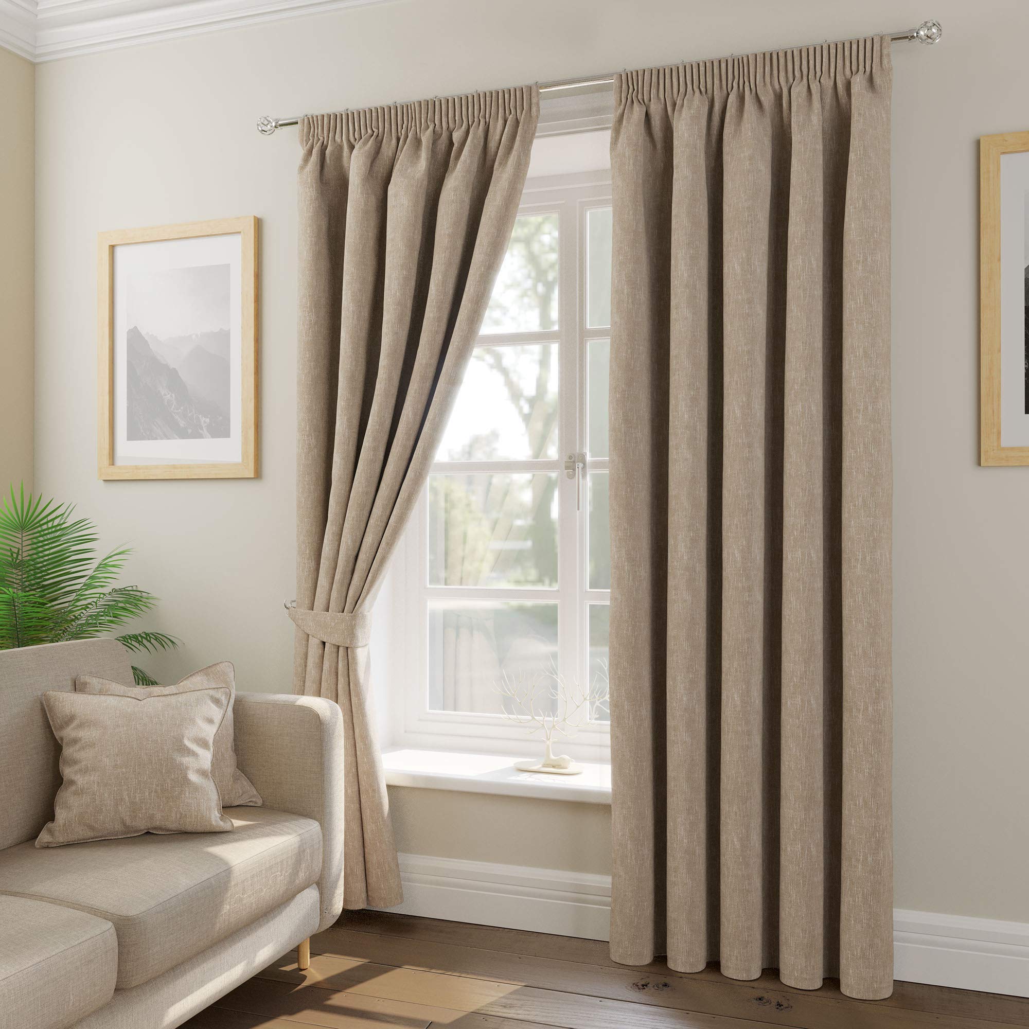 Tatton Beige Weave Effect Pair (2) Of Tie Backs. Matching Curtains & Cushion Covers Also Available