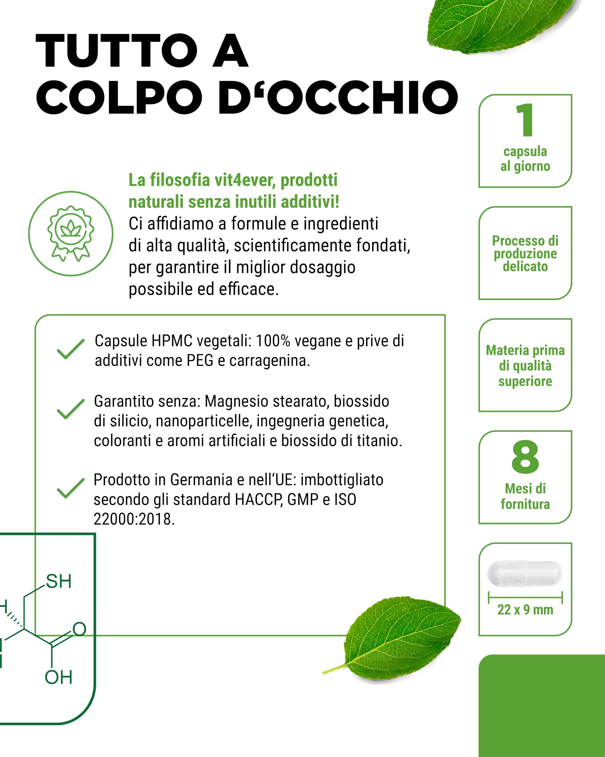 NAC - N-Acetil L-Cisteina 240capsule da 600 mg ciascuna - Fornitura per 8 mesi - Senza additivi - Vegano - Altamente dosato