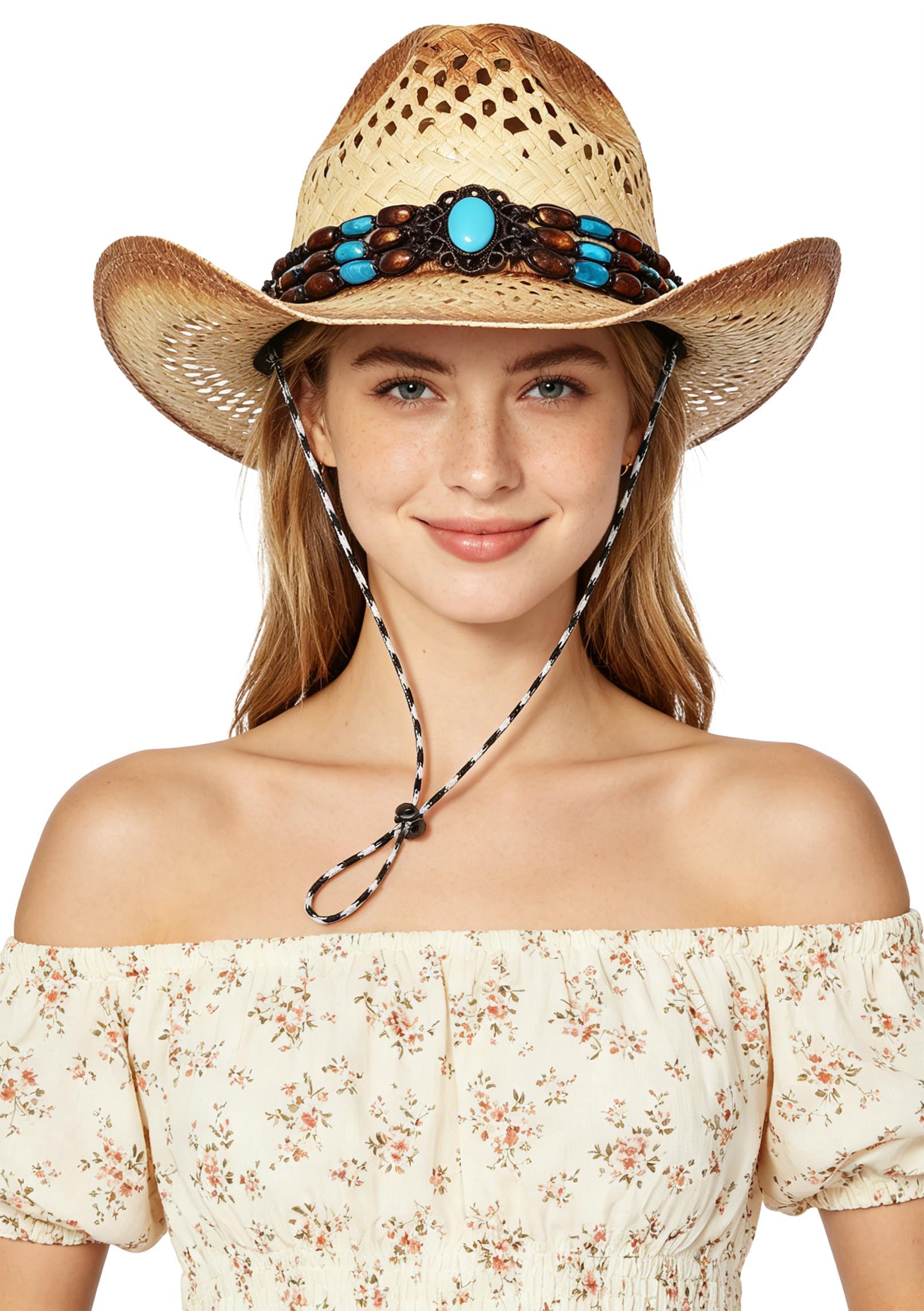 GEMVIE Sombrero de paja Panamá para mujer, sombrero de vaquero de paja, sombrero de playa, sombrero de sol de ala ancha, sombrero enrollable de paja