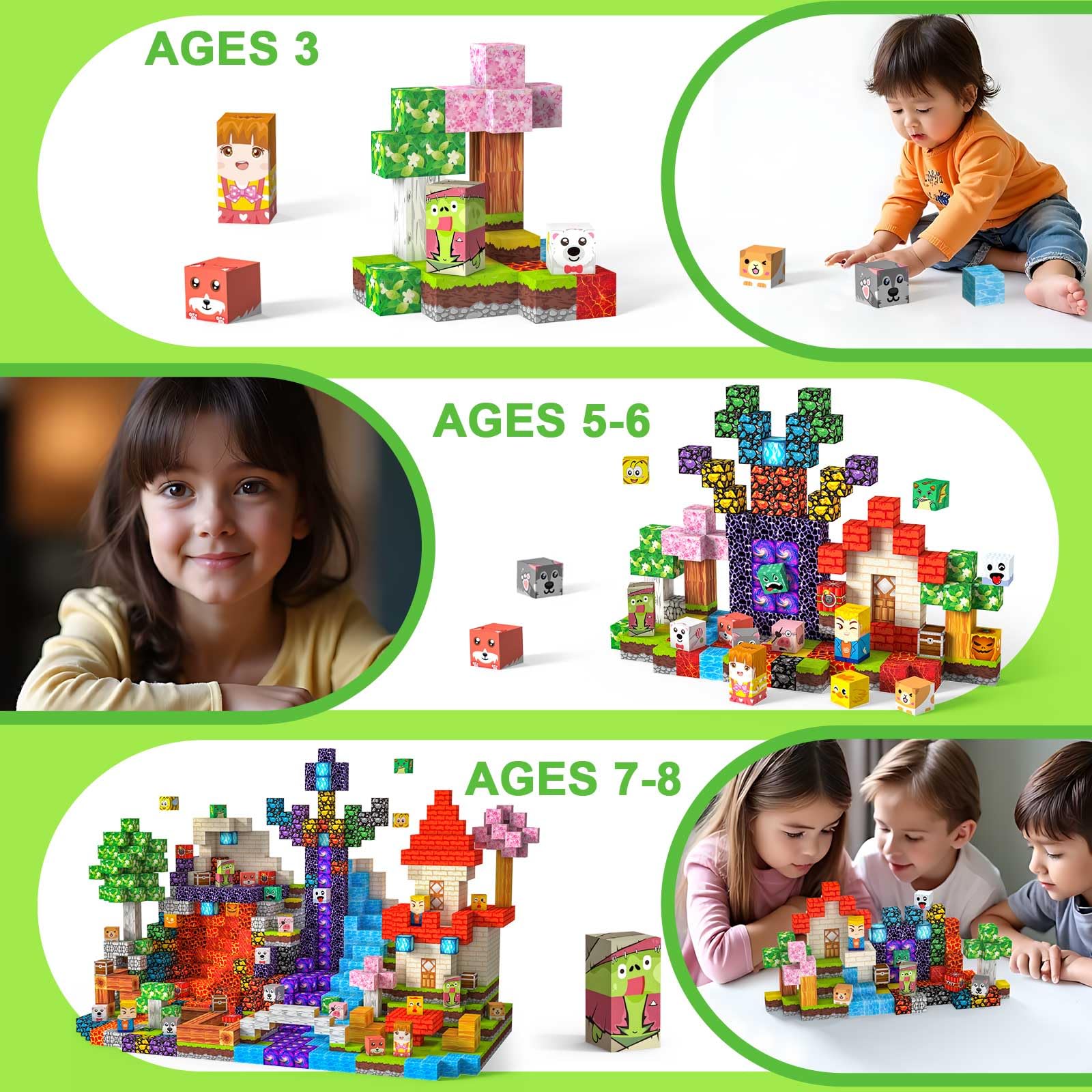 Costruzioni Magnetiche per Bambini 150 PCS 2CM 3+ Giochi Cubi Magnetici, Blocchi Building Blocks Giocattoli Montessori a Partire da 3 4 5 6 7 8 9 10 11 12 Anni Regali di Compleanno per Ragazzi