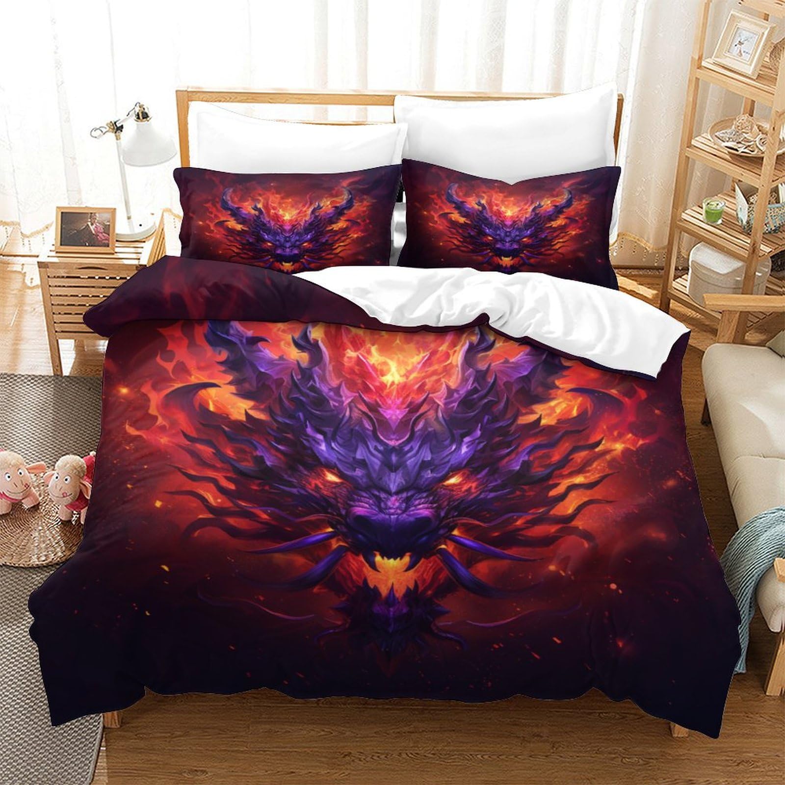 Parure de lit dragon hypoallergénique en microfibre douce avec fermeture éclair