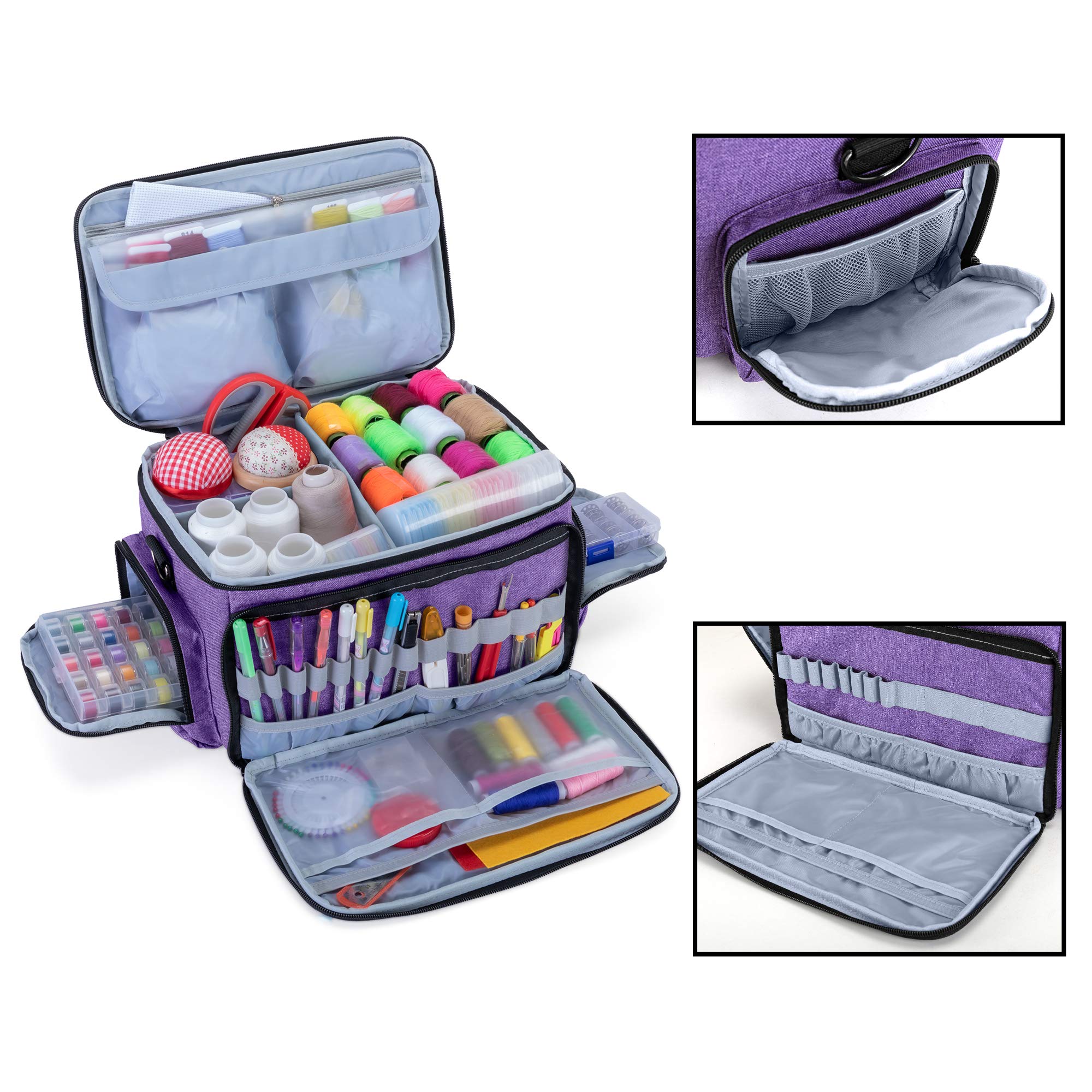 Luxja Sac Rangement pour Kit de Couture Haute Capacité | Boite de Accessoires de Couture avec Bandoulière, Boite a Couture