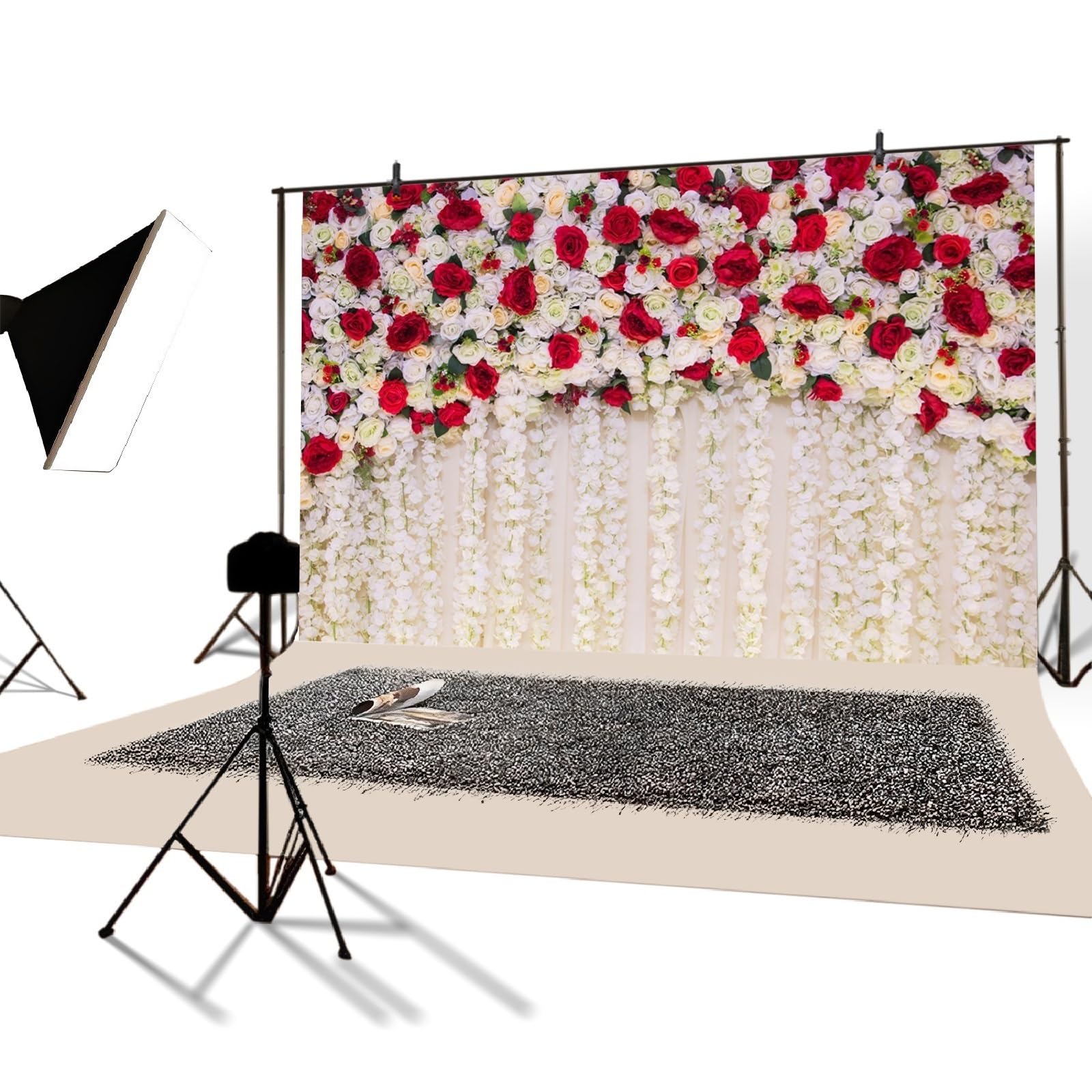 YongFoto 4,5x3m Vinyl Foto Hintergrund Hochzeitshintergrund Rosen Blumen Vorhang Schöne Blumenwand Fotografie Hintergrund Valentinstag Hochzeit Partydekoration Fotostudio Hintergründe Foto
