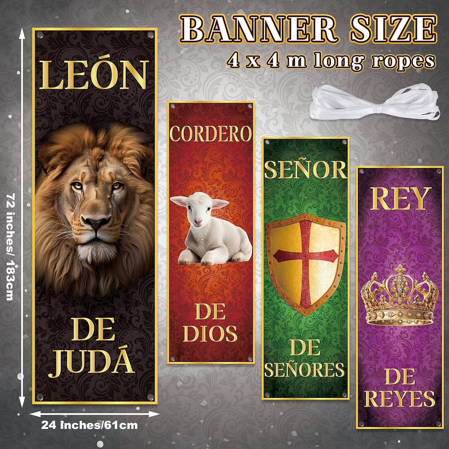 4Pcs Spanish Church Banners for Sanctuary Wall Worship Religious Banners Hanging Backdrop Christian Porch Signs Bible Verses Banner Scripture Hanging Signs for Church School Decor