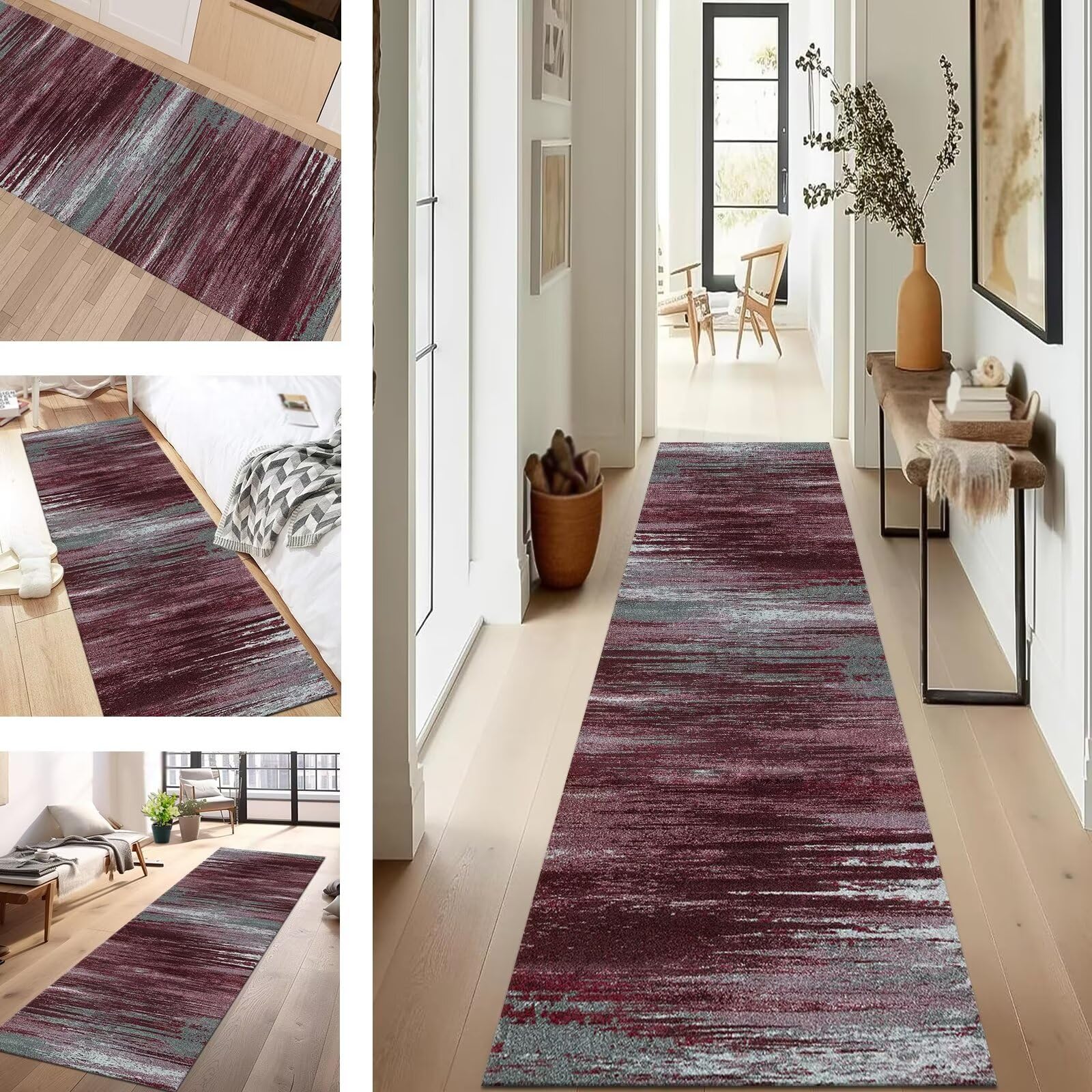Tapis de couloir anti-salissure gris et rouge pour protéger l'entrée de maison