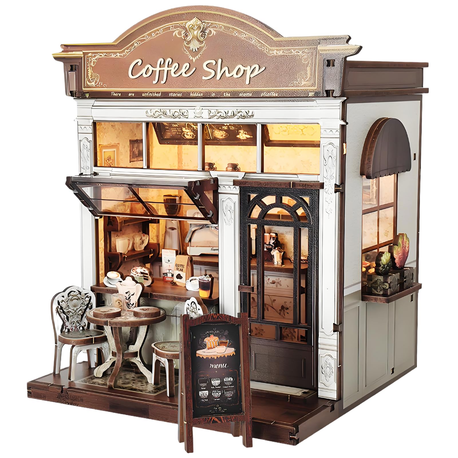 DIY Miniature House Kit, Coffee Shop Book Nook Kit, Mini Building Kit, Dollhouse Kit for Adults and