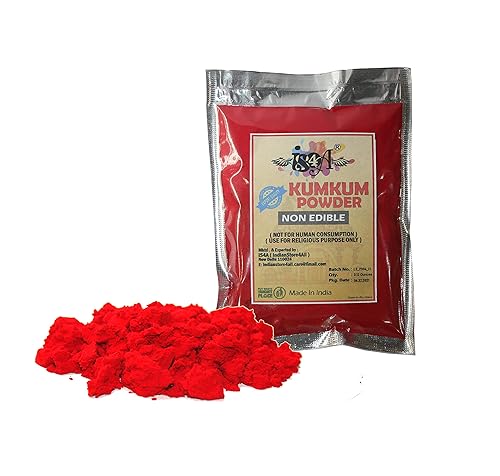 IS4A Polvo de kumkum rojo oscuro indio puro (interior, kumkuma, Kum Kum) para Pooja, maquillaje y otros rituales hindúes (rojo oscuro, 2.12 onzas)